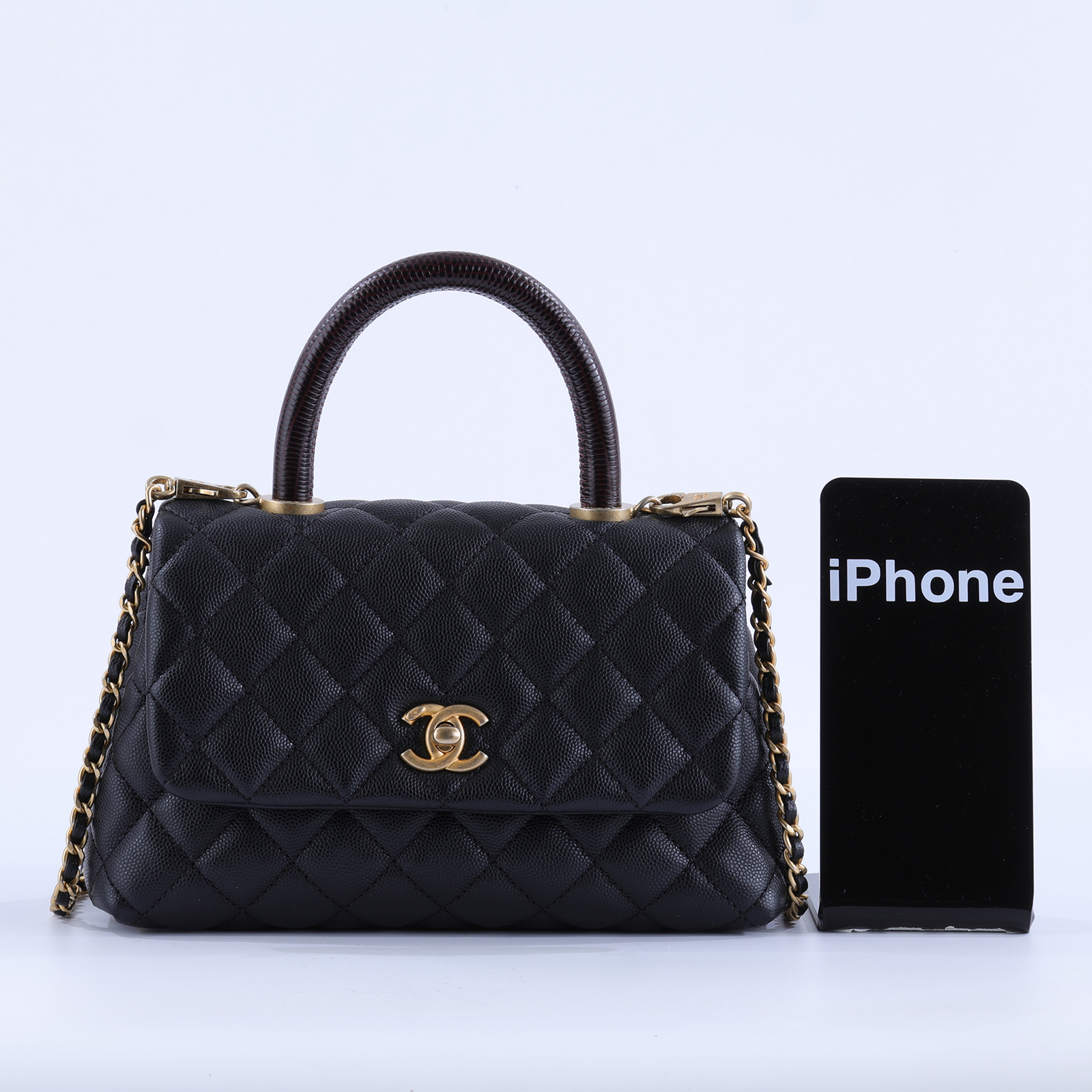 香奈兒 CHANEL Handle 24 手提 口蓋包 A92990 29開黑金荔枝COCO HANDLE24 保證卡/背帶