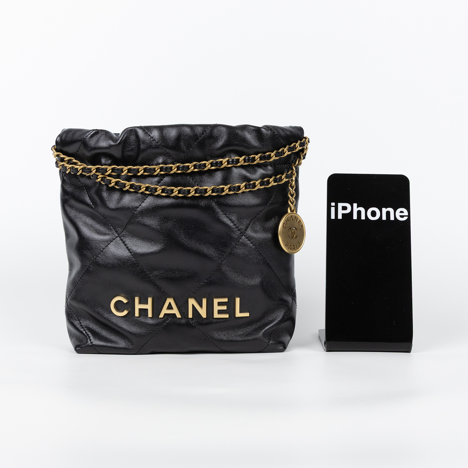 香奈兒 CHANEL 22 迷你 束口包 AS3980 晶片款 黑金22包 MINI 新版 原廠盒子/防塵袋/背帶