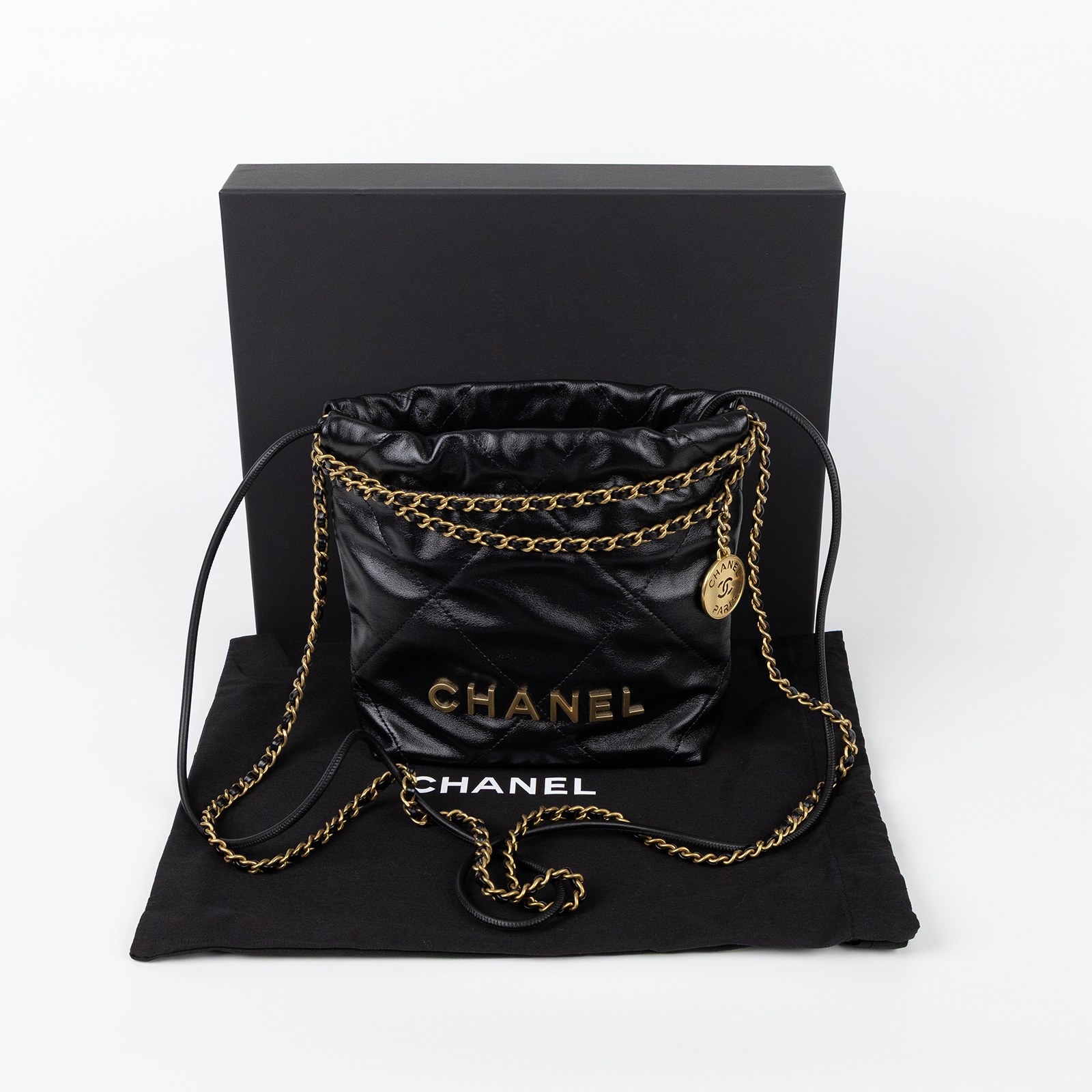 香奈兒 CHANEL 22 迷你 束口包 AS3980 晶片款 黑金22包 MINI 新版 原廠盒子/防塵袋/背帶
