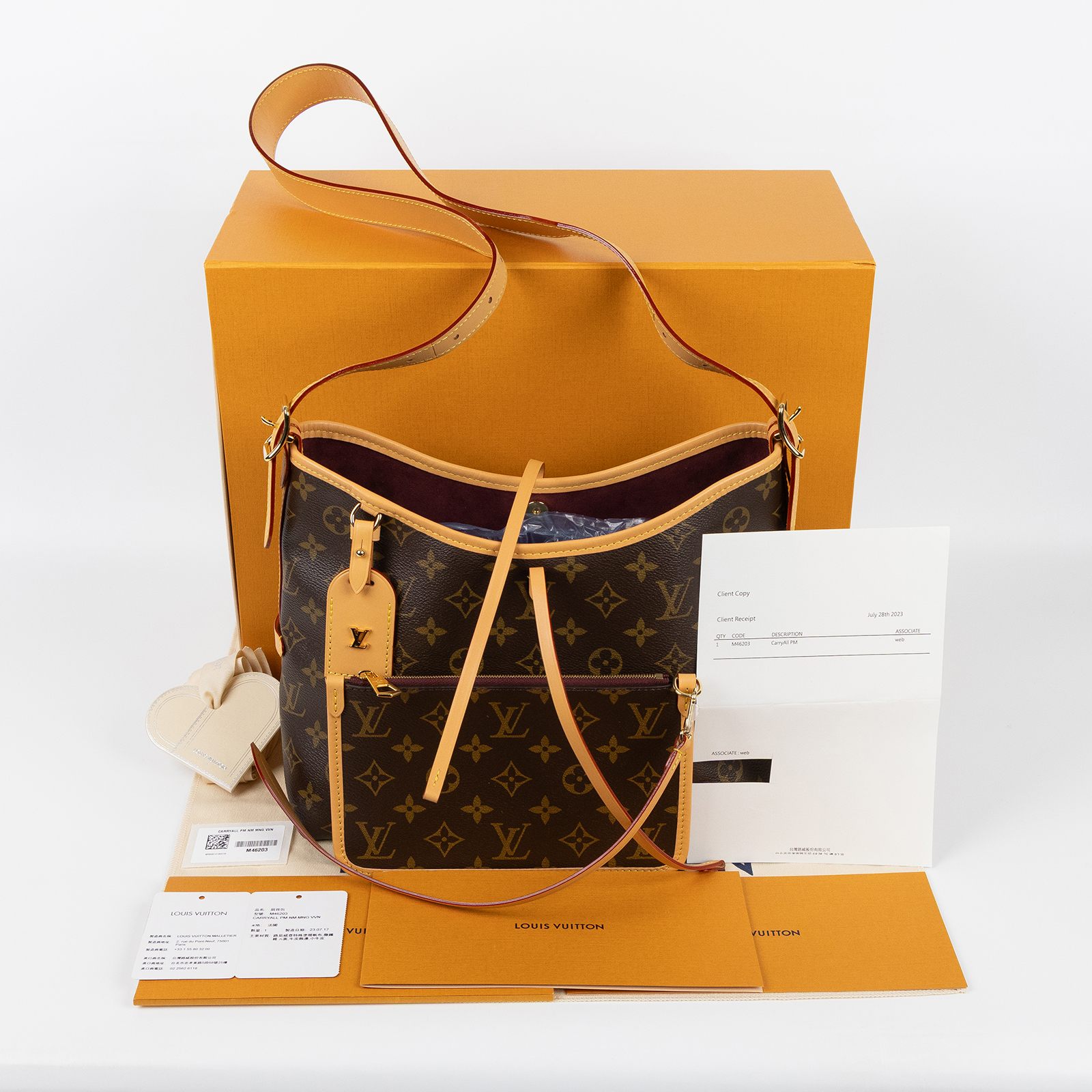 路易威登 LOUIS VUITTON CarryAll PM 原花 肩背包 M46203 晶片款  原廠盒子/防塵袋/台灣購買證明/內袋