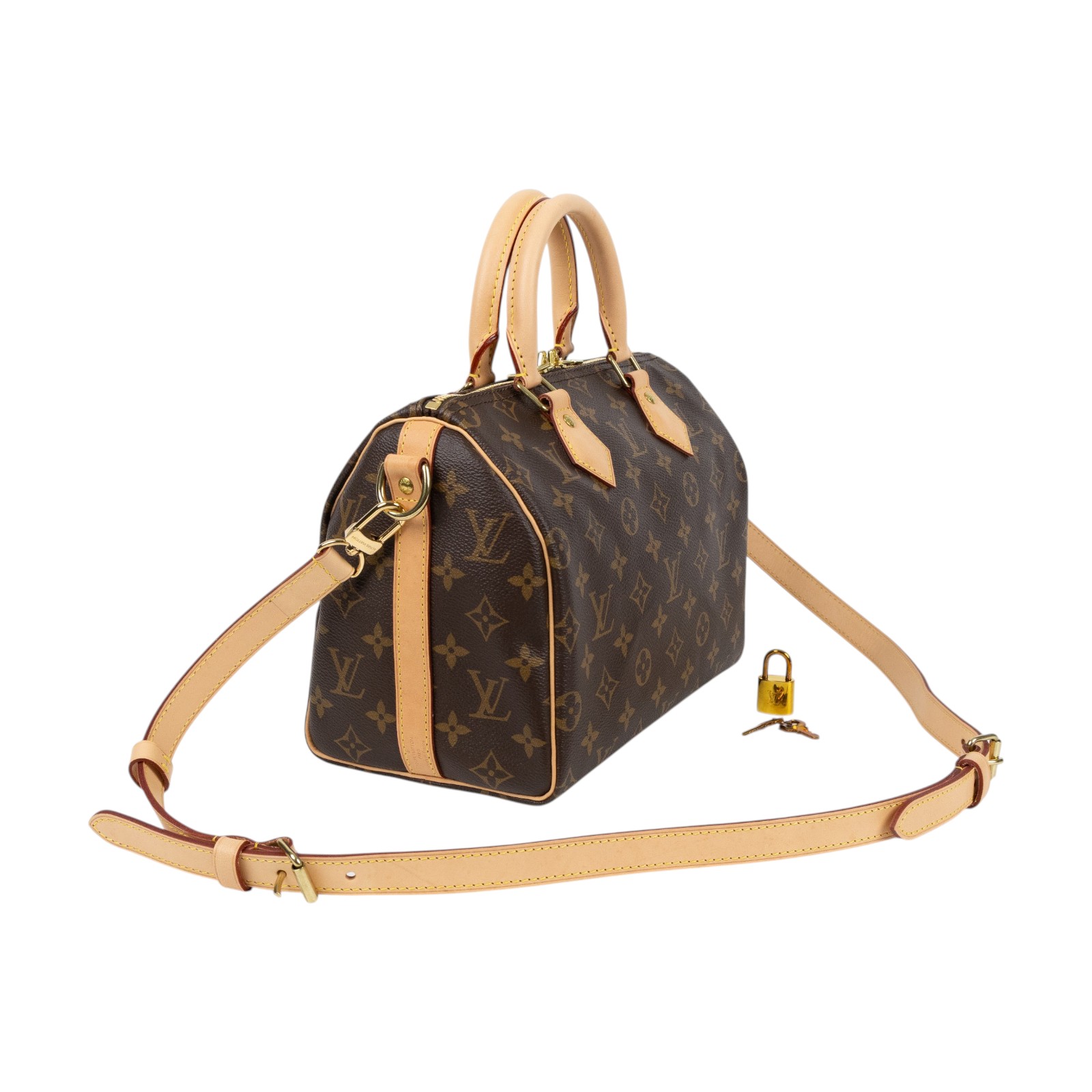 路易威登 LOUIS VUITTON Speedy Bandoulière  25 經典帆布 手提 斜背 波士頓包 M41113 晶片款  原廠盒子/防塵袋/台灣購買證明/背帶/鎖組