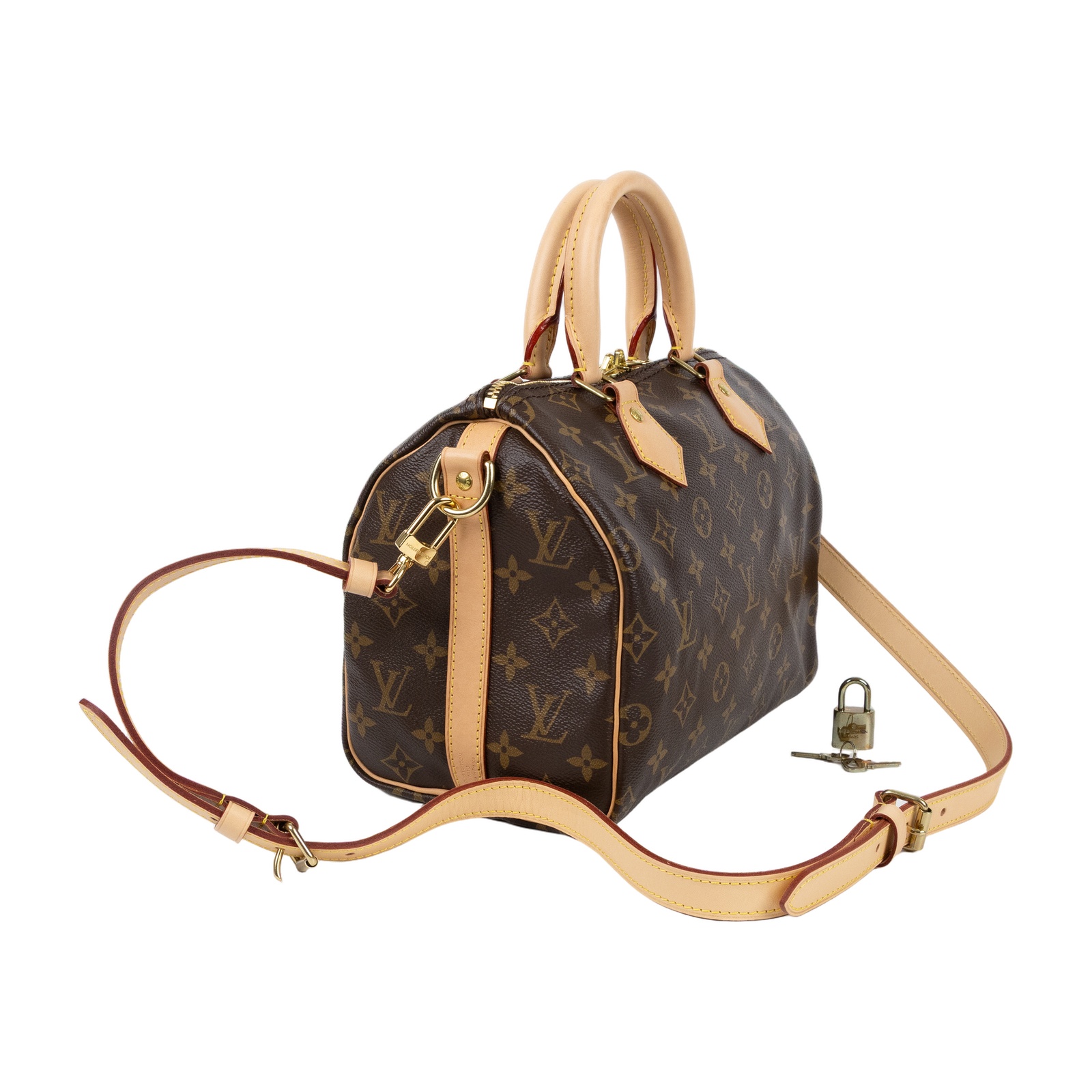 路易威登 LOUIS VUITTON Speedy Bandoulière  25 經典帆布 手提 斜背 波士頓包 M41113 晶片款  防塵袋/背帶/鎖組