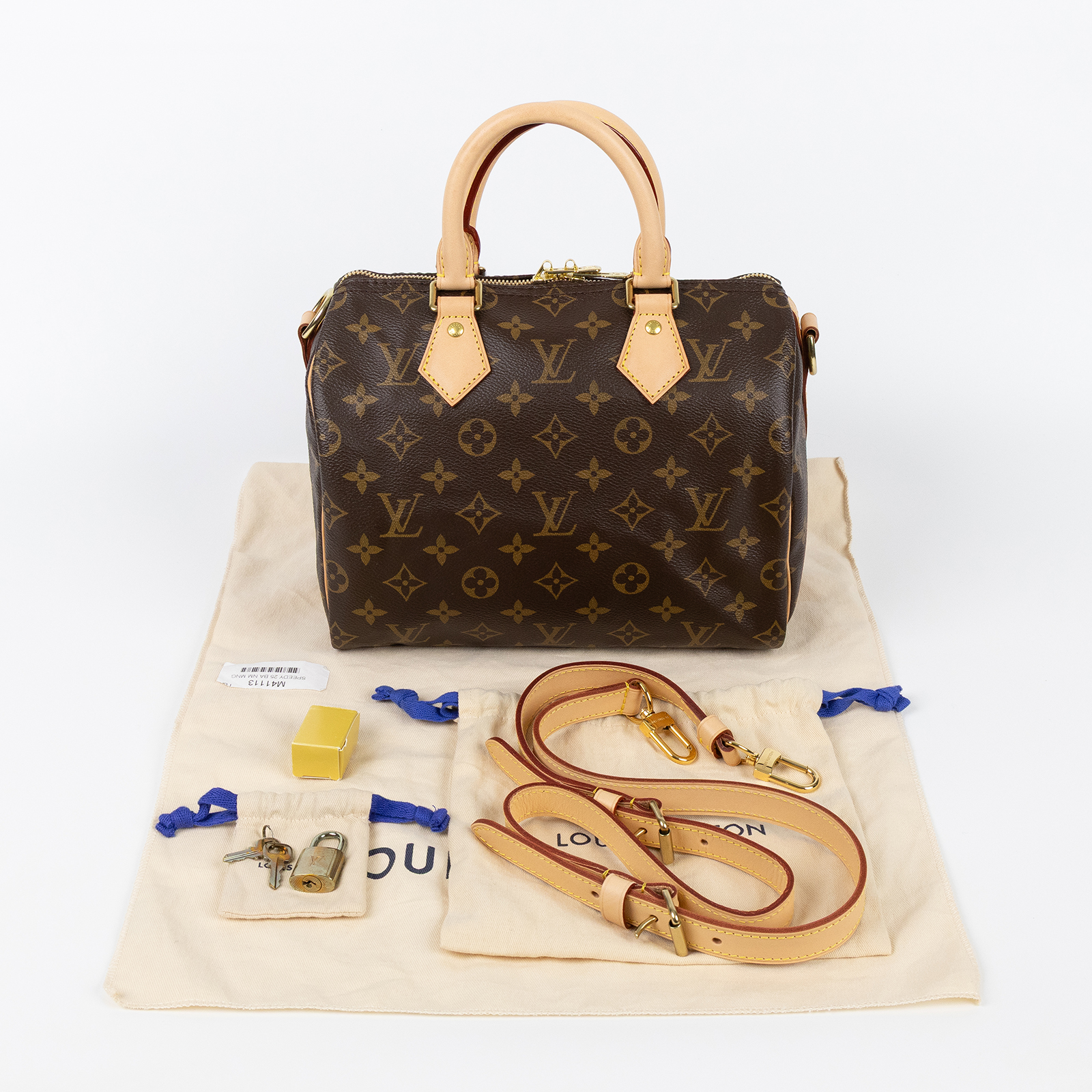 路易威登 LOUIS VUITTON Speedy Bandoulière  25 經典帆布 手提 斜背 波士頓包 M41113 晶片款  防塵袋/背帶/鎖組