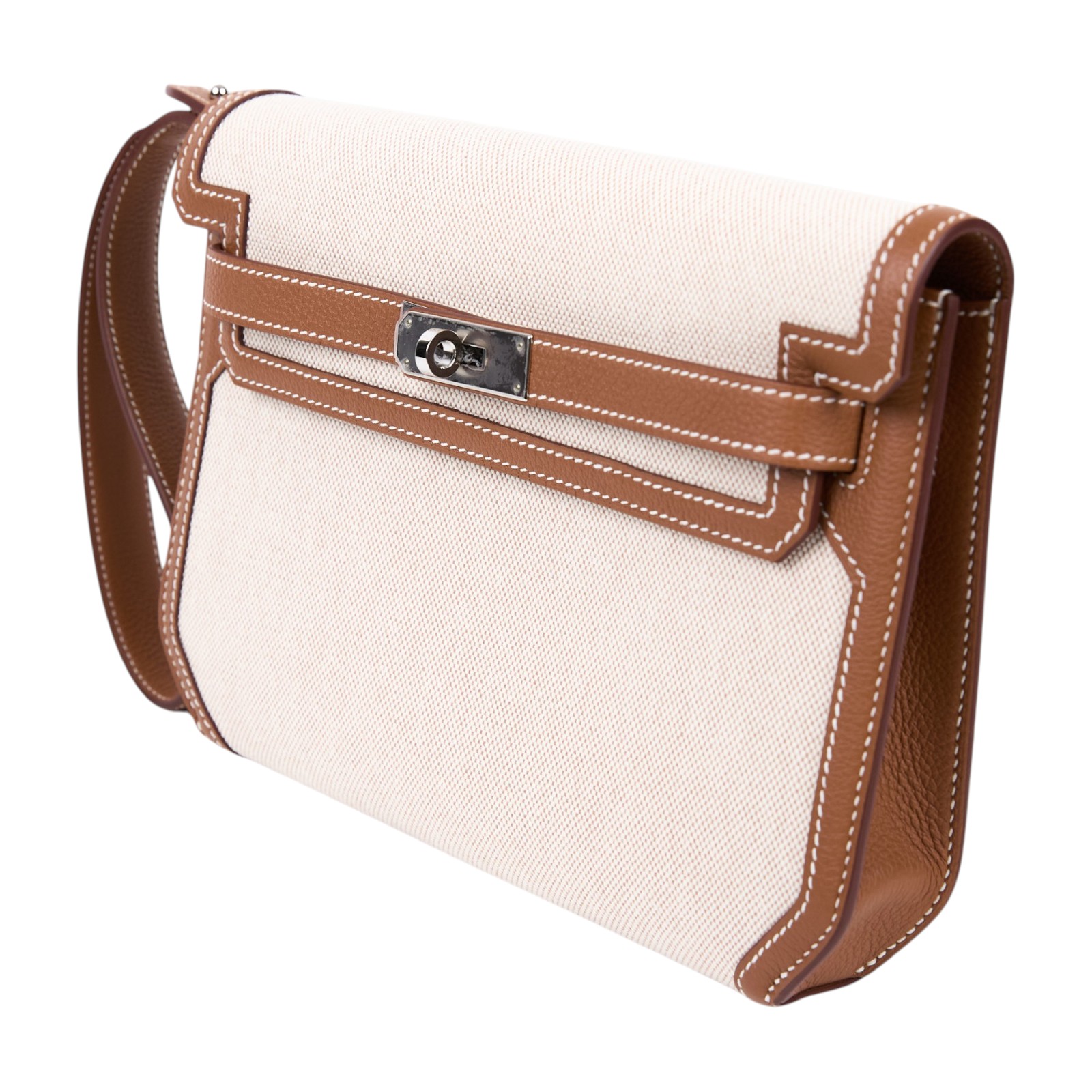 愛馬仕 Hermes kelly Depeches 25 手拿包 銀色五金 米白色 金棕色 H083320CKAD KPI662DA  無附屬品