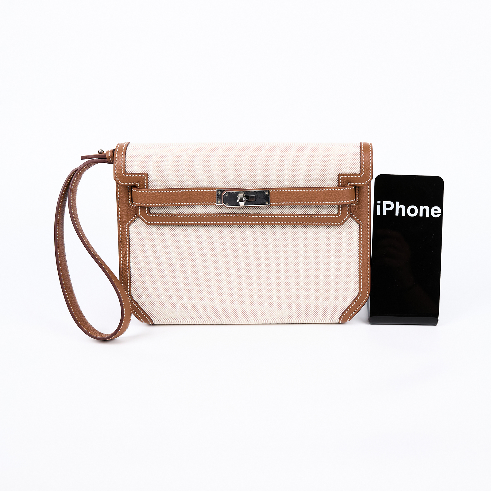 愛馬仕 Hermes kelly Depeches 25 手拿包 銀色五金 米白色 金棕色 H083320CKAD KPI662DA  無附屬品