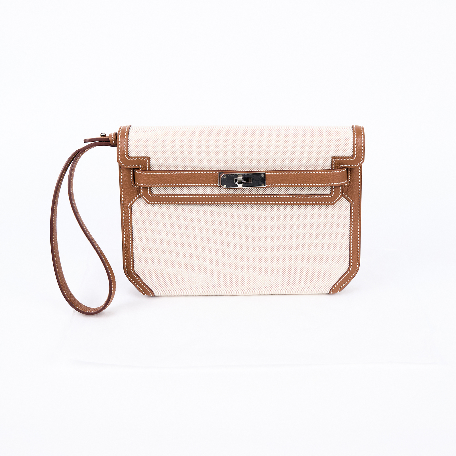 愛馬仕 Hermes kelly Depeches 25 手拿包 銀色五金 米白色 金棕色 H083320CKAD KPI662DA  無附屬品