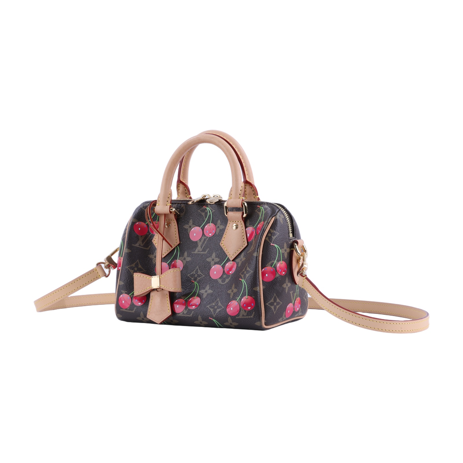 路易威登 LOUIS VUITTON Speedy Bandoulière 20 米色 波士頓包 村上隆 聯名 M13094 晶片款  原廠盒子/防塵袋/背帶