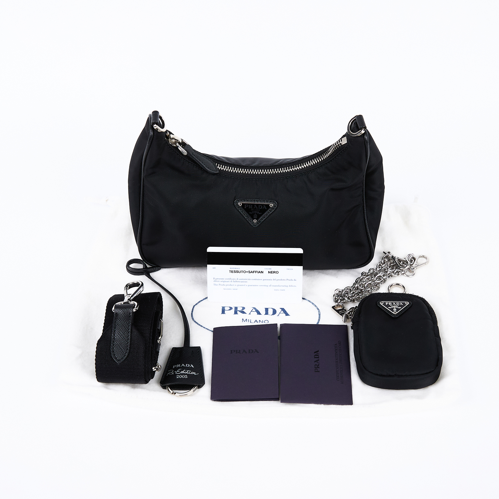 普拉達 PRADA Re-Edition 2005 Re-Nylon 手袋 1BH204_R064 黑尼龍三合一HOBO 防塵袋/保證卡/背帶2/吊牌/零錢包