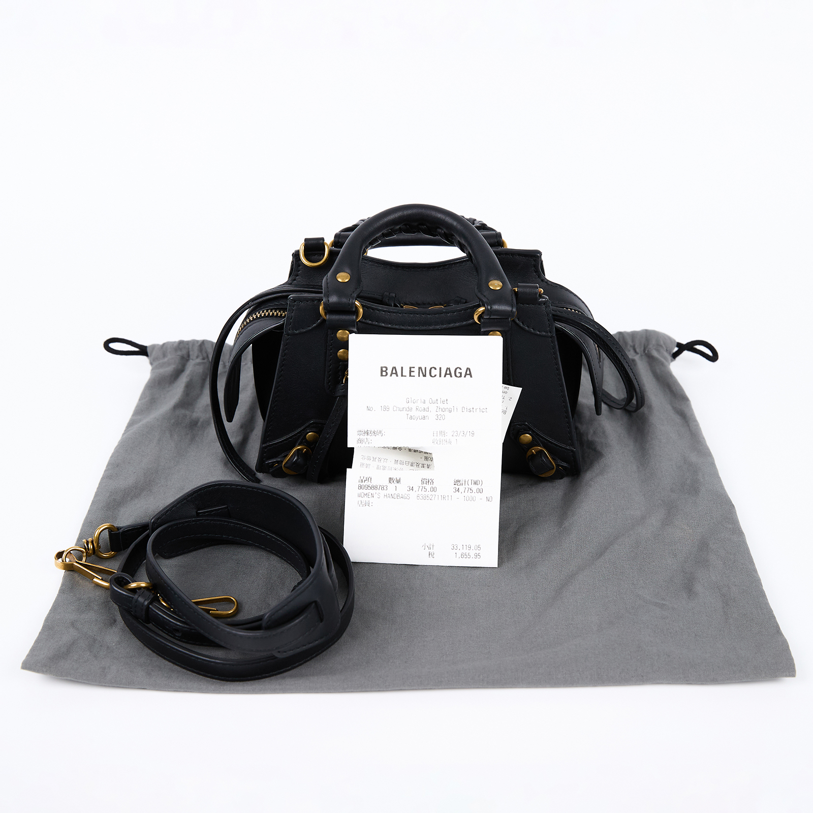 巴黎世家 BALENCIAGA NEO CLASSIC CITY 機車包 63852711R11 黑NEO ClASSIC NANO 防塵袋/背帶/購買證明