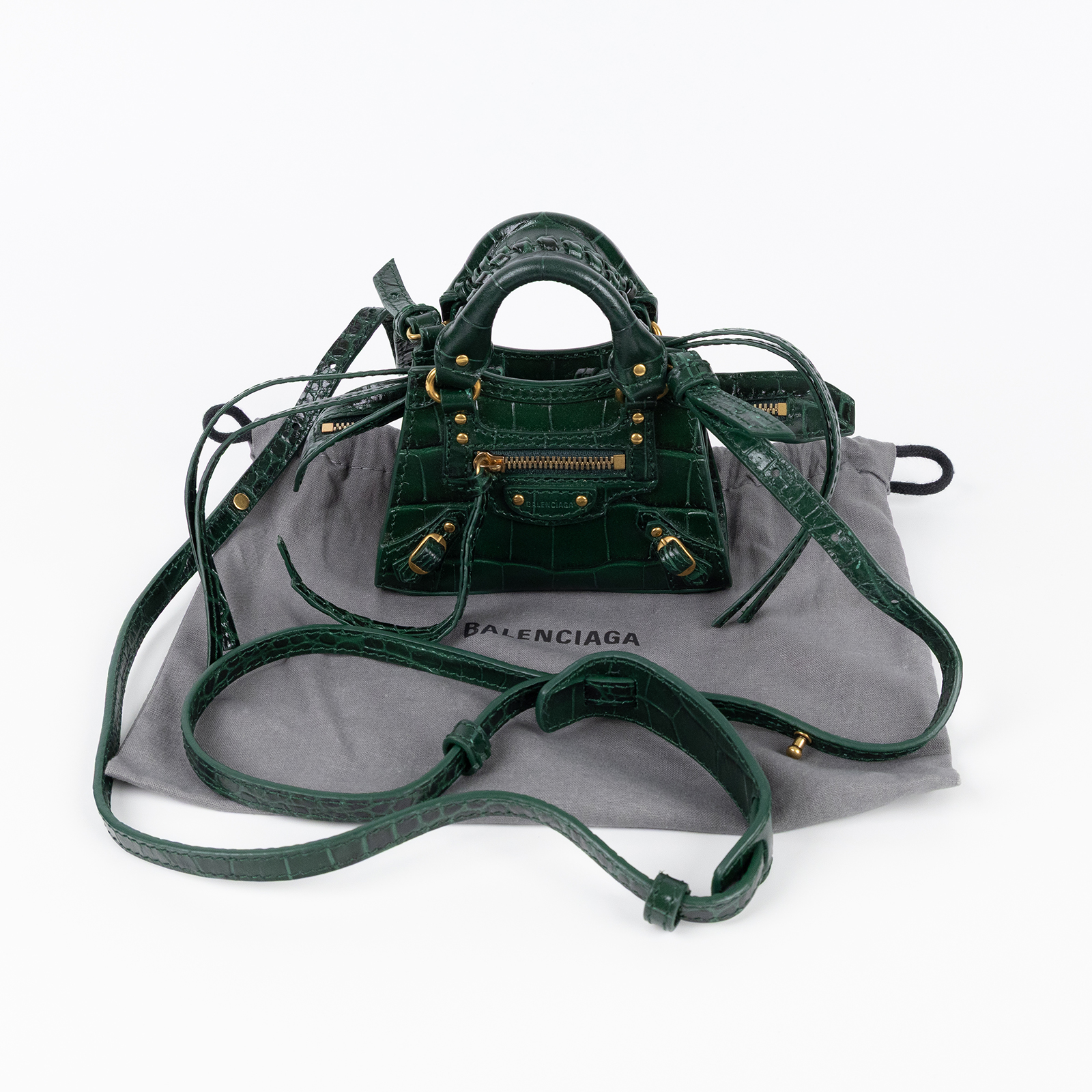 巴黎世家 BALENCIAGA NEO CLASSIC CITY 機車包 6695371ROD1 綠鱷魚壓紋NEO CLASSIC NANO斜背包 防塵袋