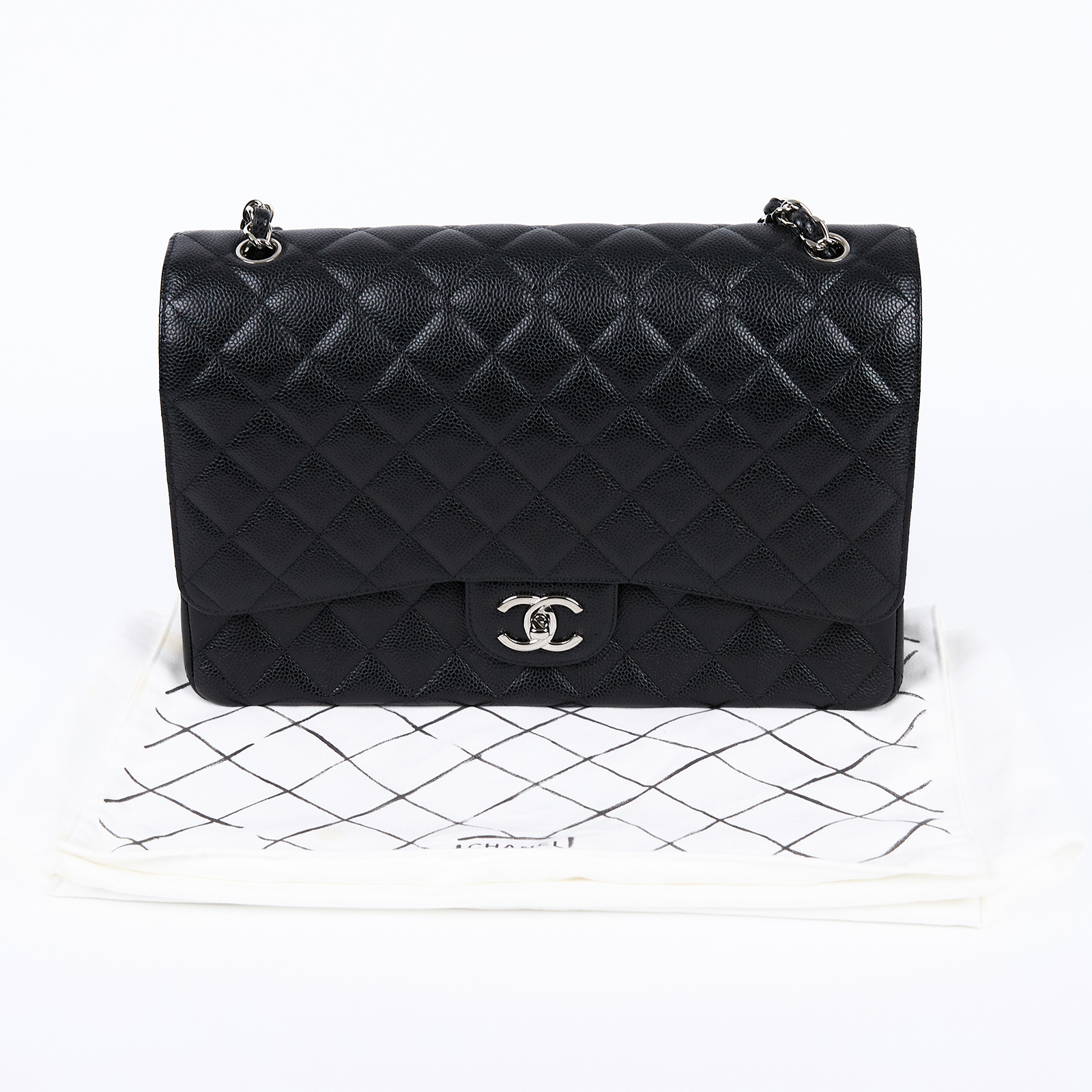 香奈兒 CHANEL CF 經典 超大 口蓋包 A58601 27開 黑銀荔枝COCO34 MAXI 防塵袋/保證卡