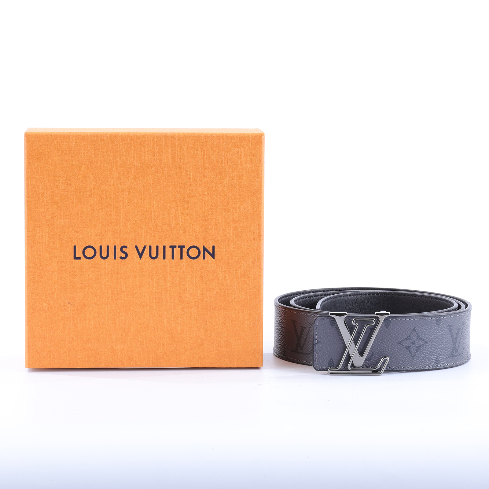 路易威登 LOUIS VUITTON LV Line 40毫米 M0373S 黑灰原花皮帶#100 原廠盒子