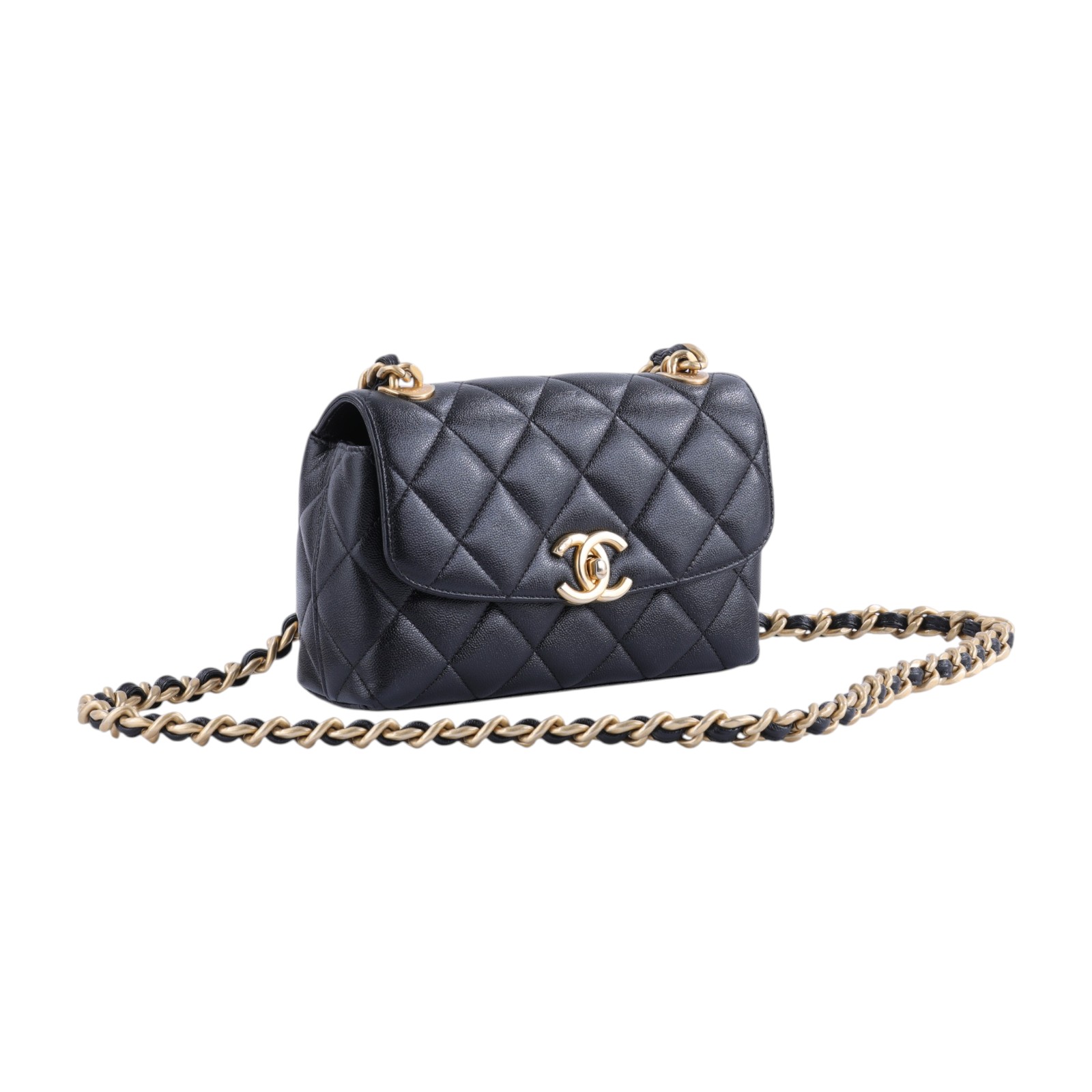 香奈兒 CHANEL Mini Coco CF 口蓋包 肩背包 斜背包 AS3779 晶片款 黑金荔枝口蓋包 無附屬品