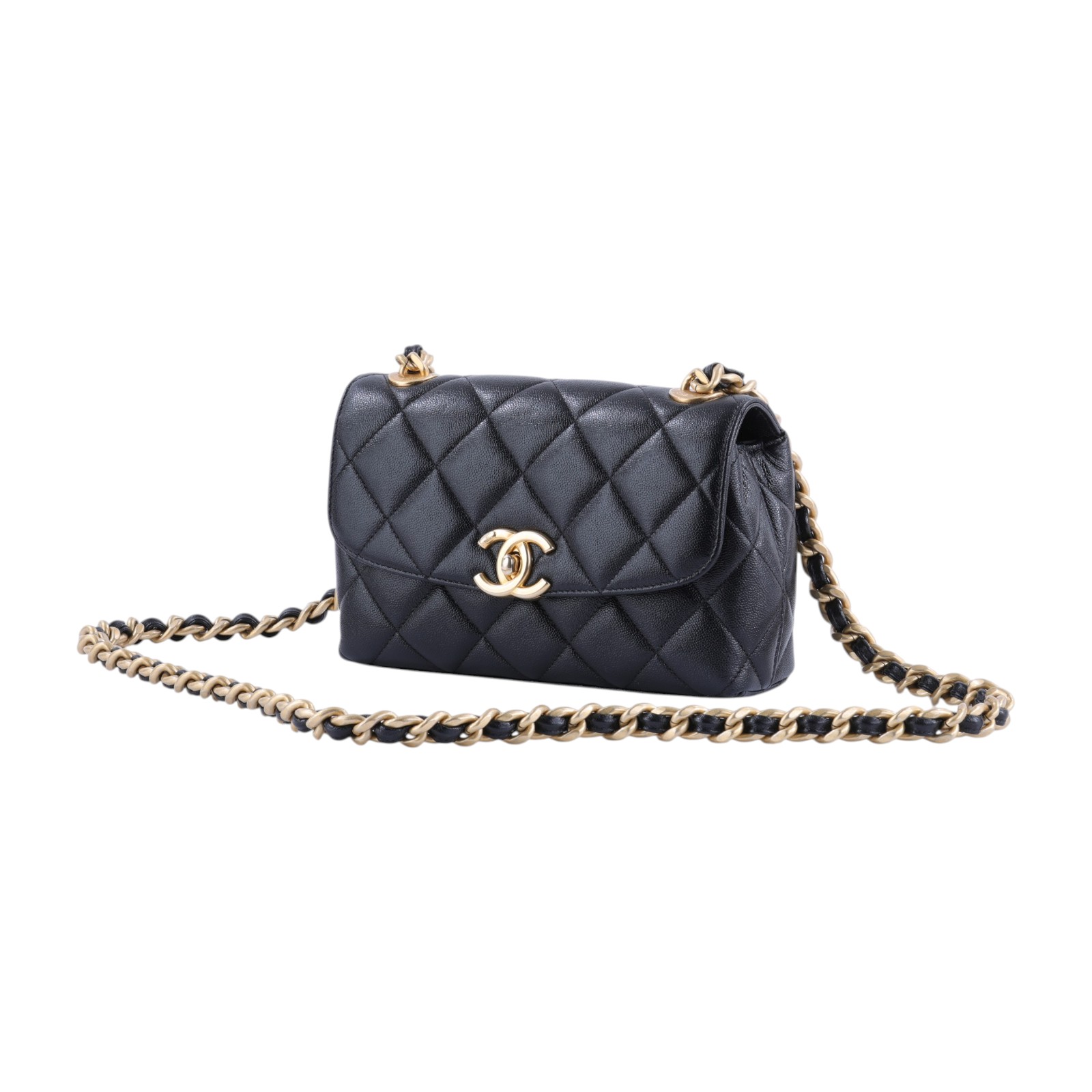 香奈兒 CHANEL Mini Coco CF 口蓋包 肩背包 斜背包 AS3779 晶片款 黑金荔枝口蓋包 無附屬品