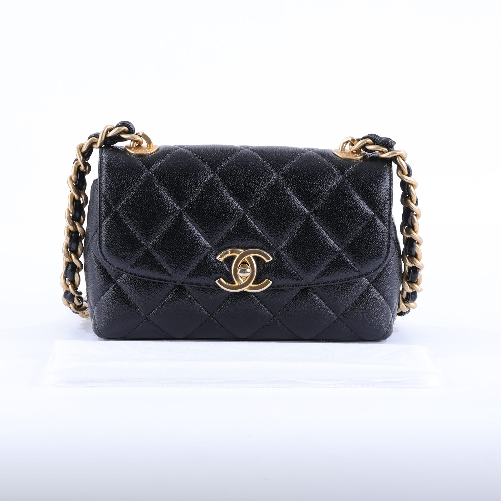 香奈兒 CHANEL Mini Coco CF 口蓋包 肩背包 斜背包 AS3779 晶片款 黑金荔枝口蓋包 無附屬品