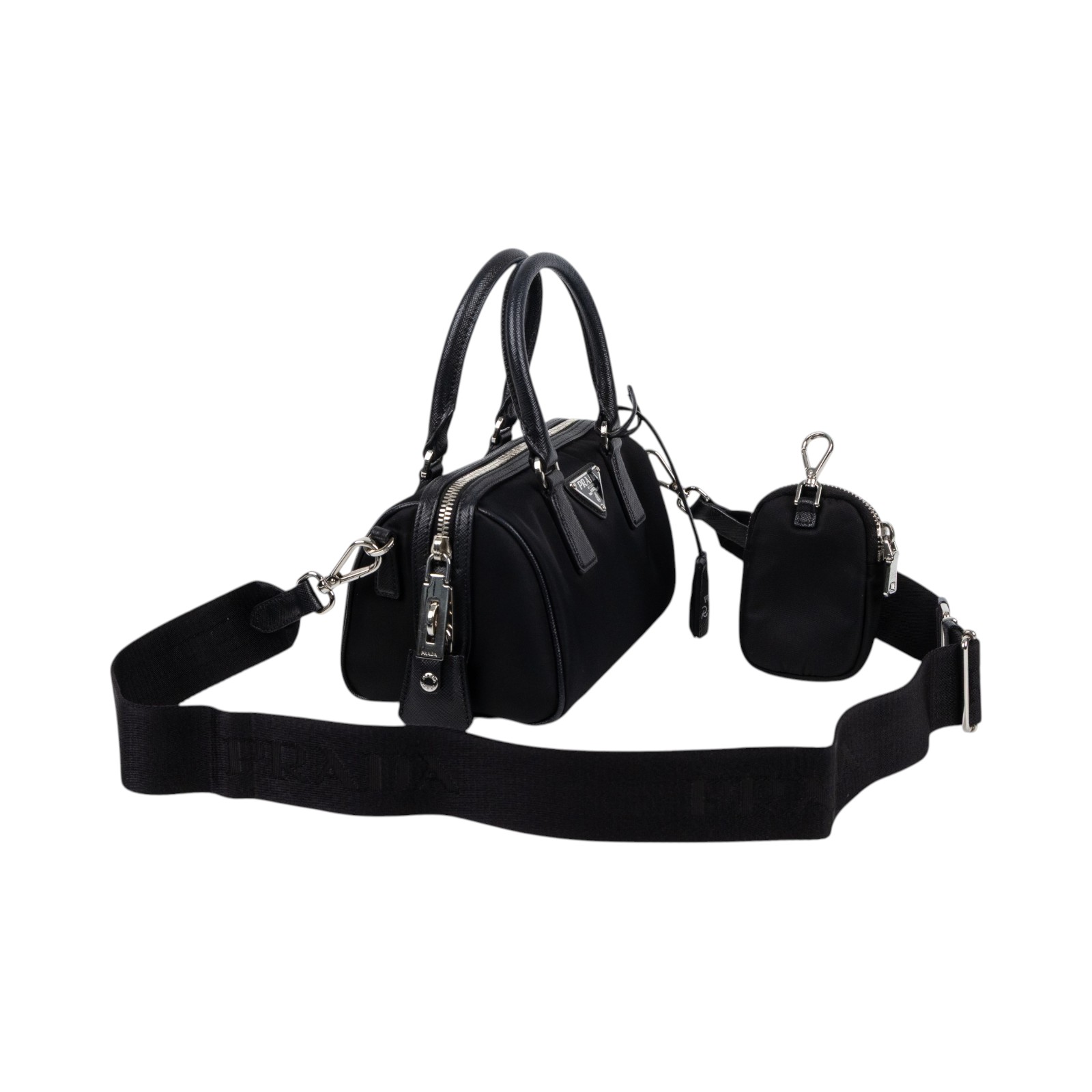 普拉達 PRADA Re-Edition 2005 Nylon 波士頓包 1BB846_064 黑尼龍波士頓包 背帶/小包/鎖組/鑰匙吊牌