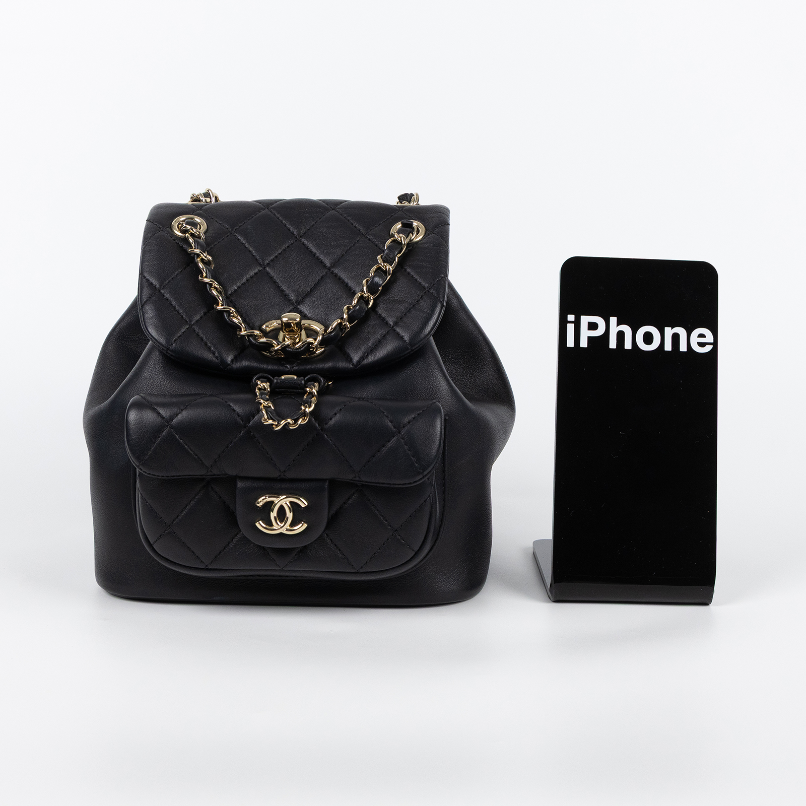 香奈兒 CHANEL Duma 經典 CC Logo 菱格紋 迷你 雙肩 後背包 AS2908 B08609 晶片款 黑金羊DUMA MINI 原廠盒子/防塵袋/韓國購買證明