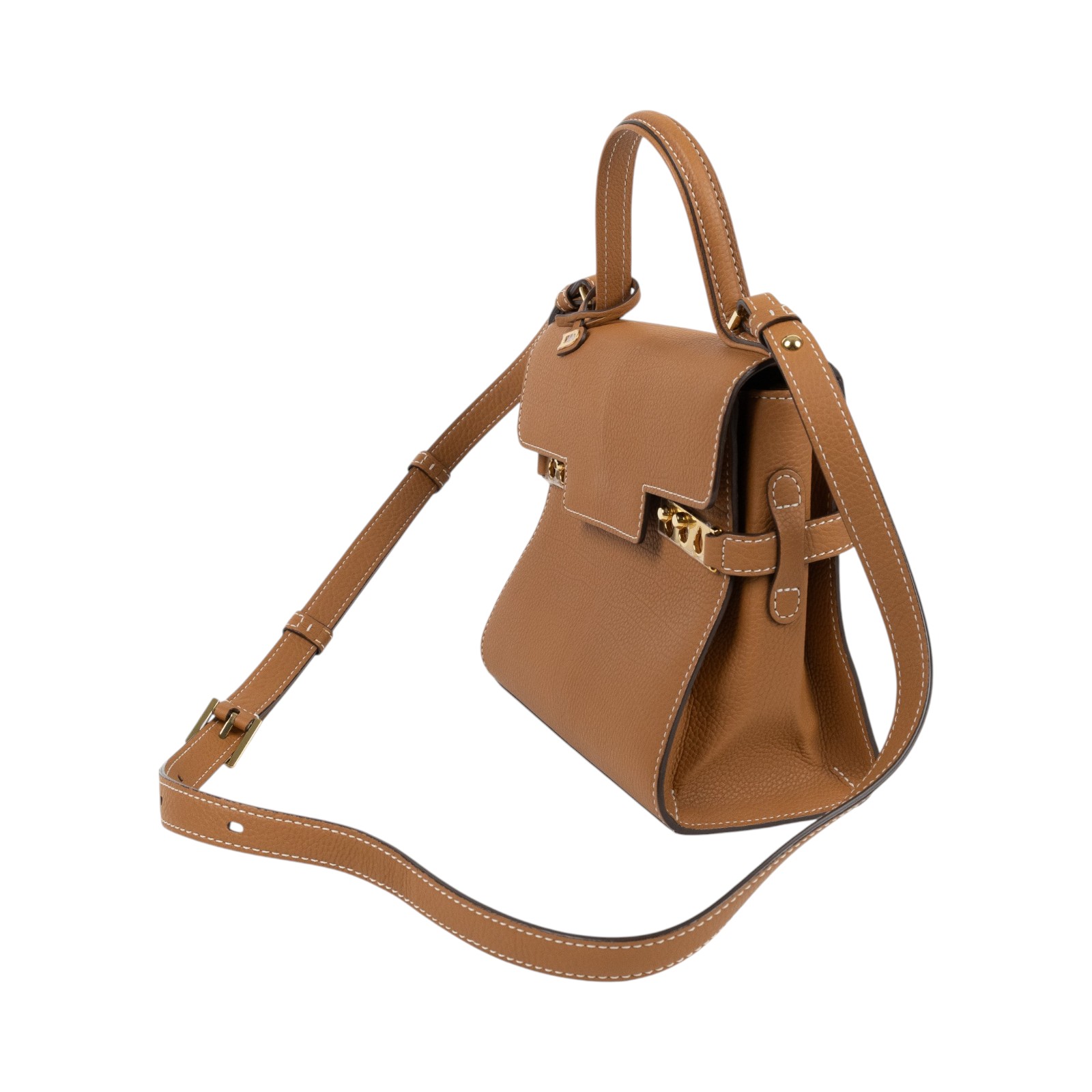 德爾沃 DELVAUX  Tempete PM 手提包 焦糖棕色 AA0612AMF0ADNDO 金棕TEMPETE PM 無附屬品