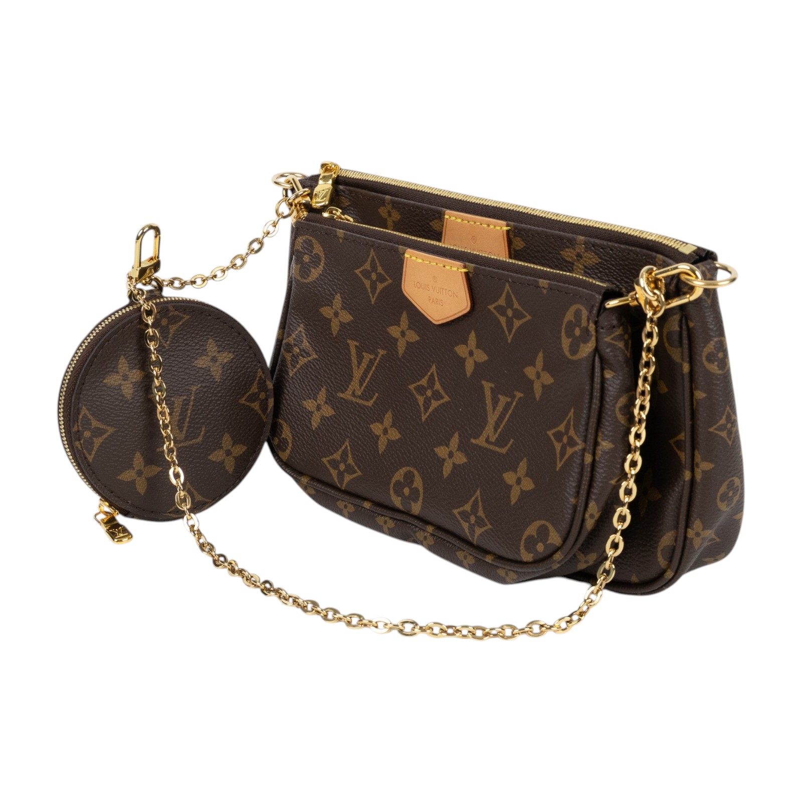 路易威登 LOUIS VUITTON Multi Pochette Accessoires 淺粉 三合一 肩背 方包 M44840  防塵袋/背帶/鍊帶/零錢袋