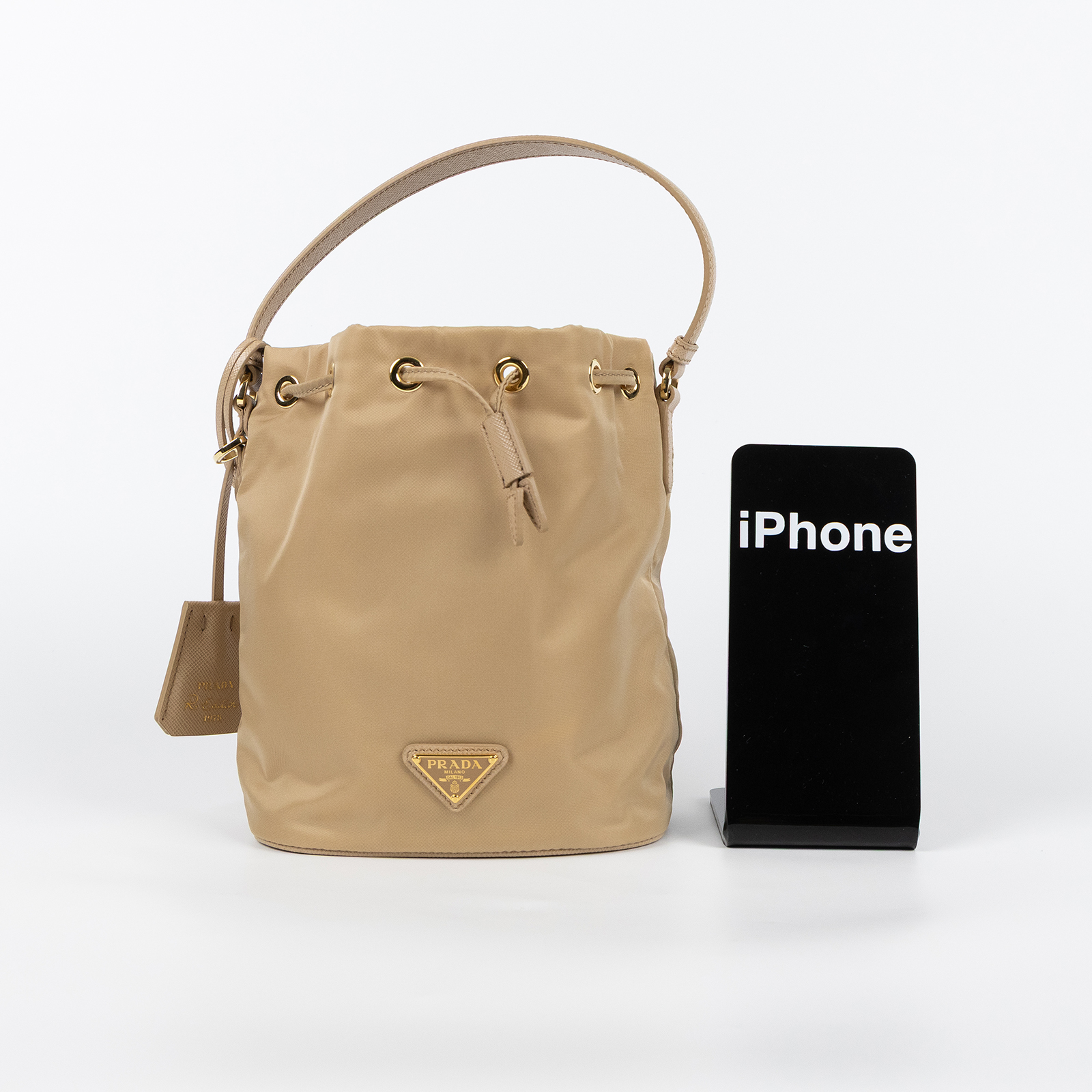 普拉達 PRADA Re-Edition 1978 Re-Nylon 迷你袋 1BE067_R064 奶茶迷你水桶包 防塵袋/背帶