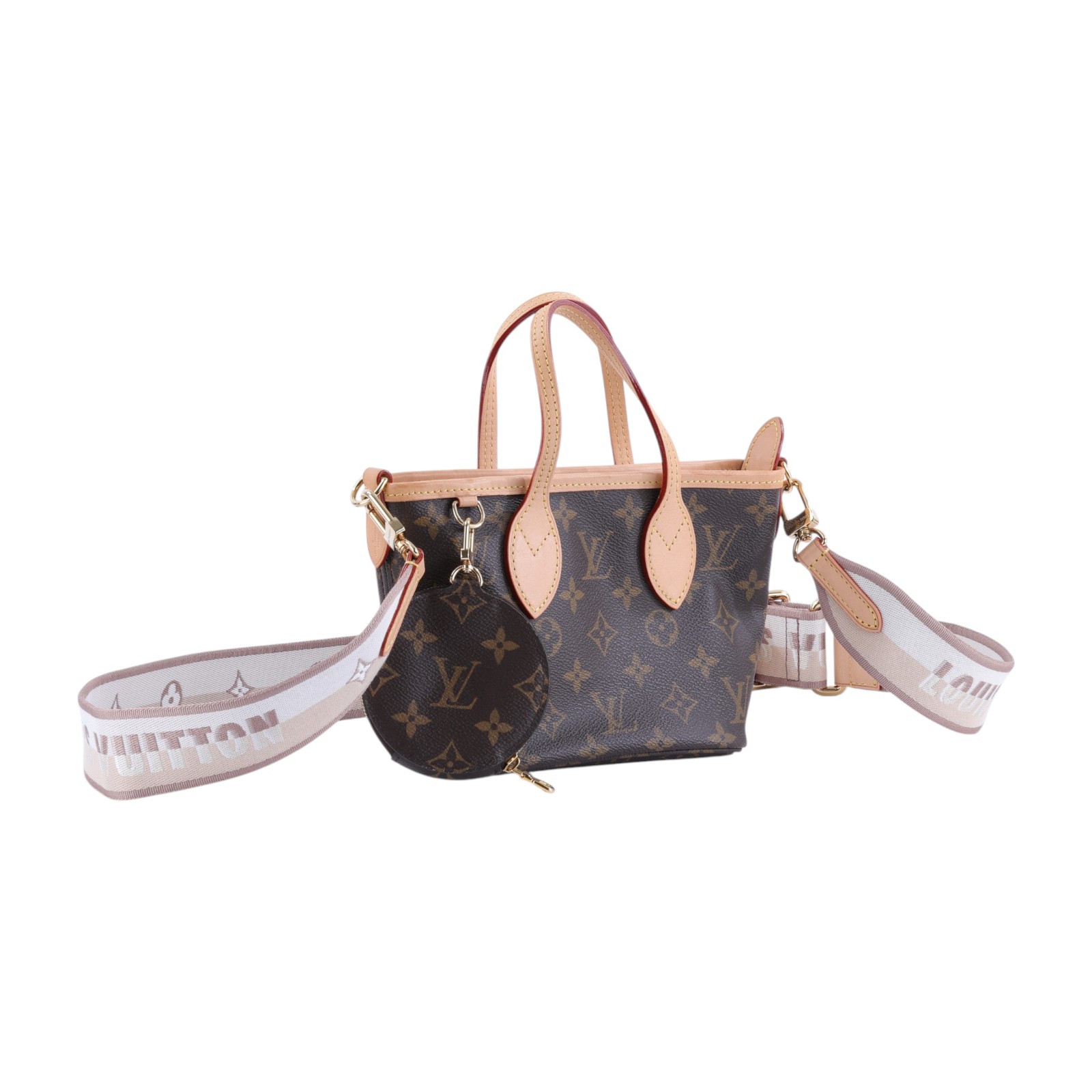 路易威登 LOUIS VUITTON Neverfull BB 手提 斜背包 米色背袋 M46705 晶片款 原花NEVERFULL BB 防塵袋/背帶/零錢包