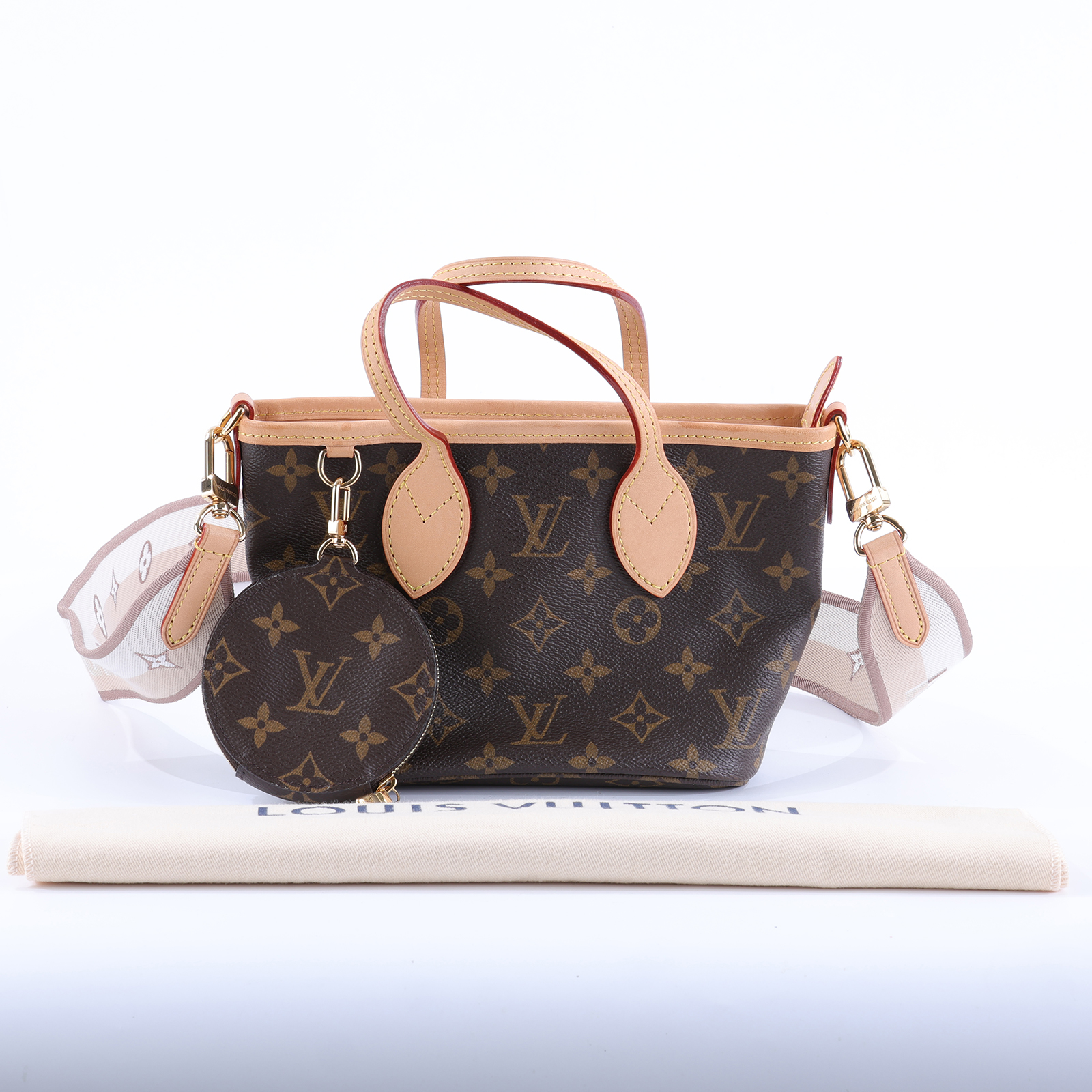 路易威登 LOUIS VUITTON Neverfull BB 手提 斜背包 米色背袋 M46705 晶片款 原花NEVERFULL BB 防塵袋/背帶/零錢包