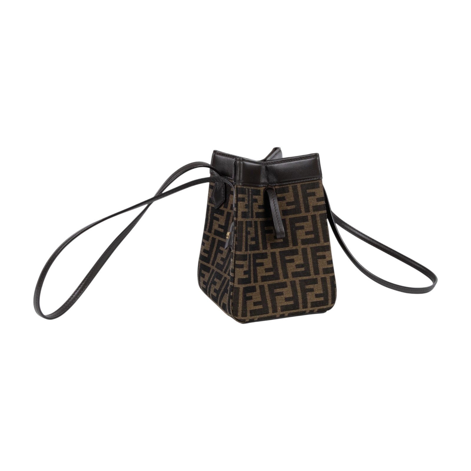 芬迪 FENDI 迷你 Origami 水桶包 8BS083AFPM 棕帆布 MINI Origami 原廠盒子/防塵袋/購買證明