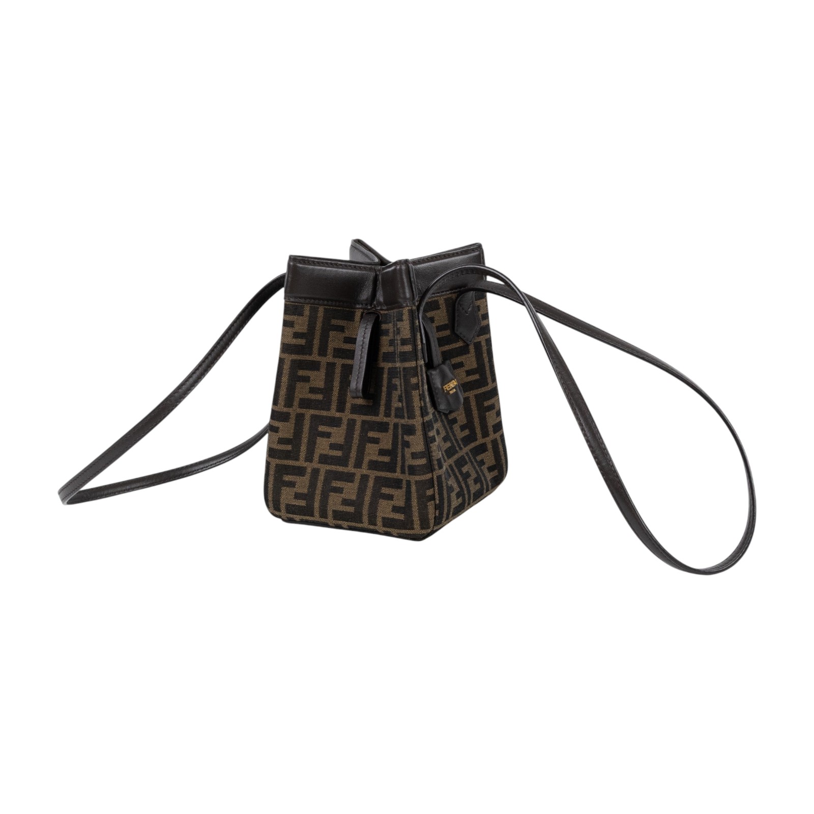 芬迪 FENDI 迷你 Origami 水桶包 8BS083AFPM 棕帆布 MINI Origami 原廠盒子/防塵袋/購買證明