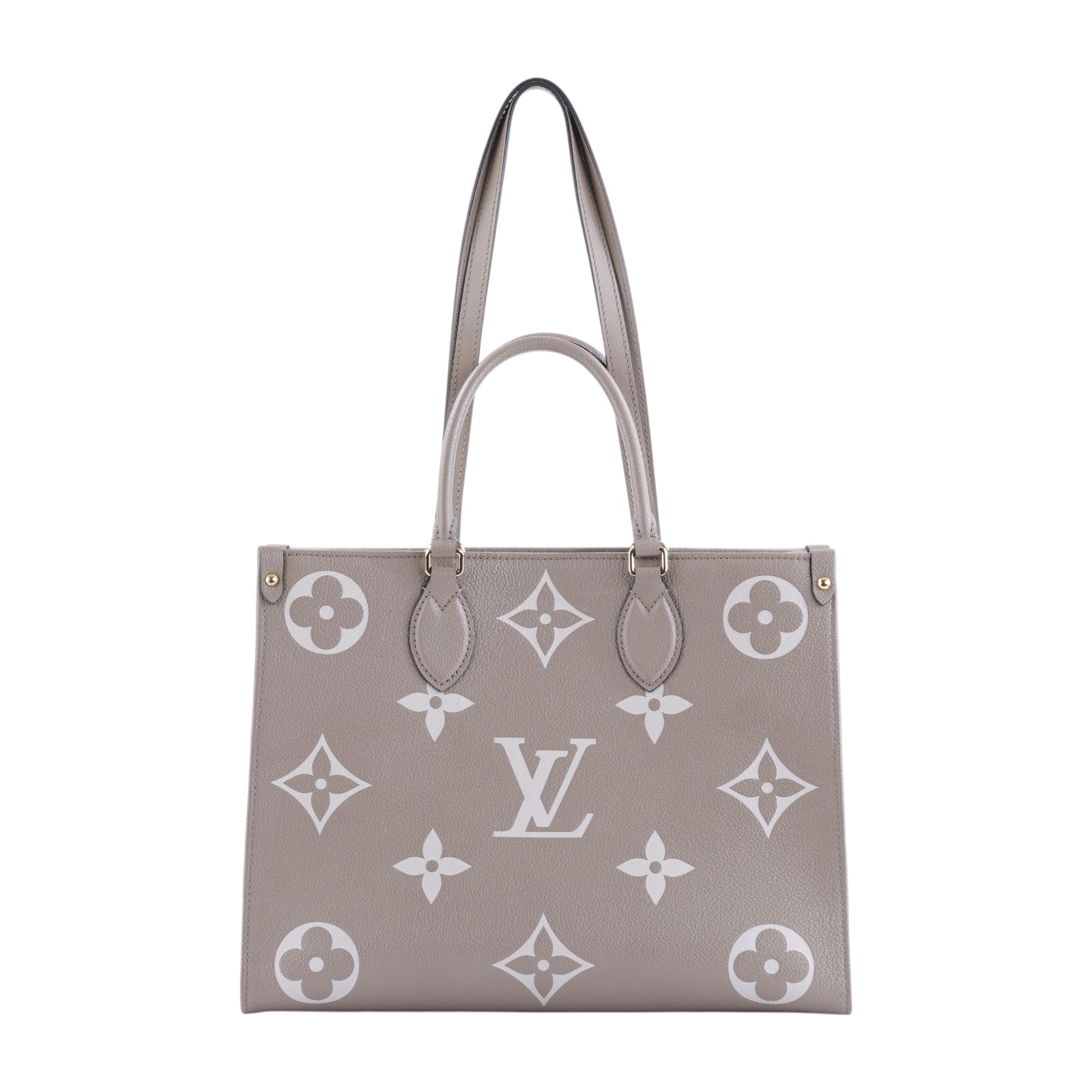 路易威登 LOUIS VUITTON OnTheGo MM 手提包 壓花粒面牛皮 斑鳩灰色 奶油色 M45494 晶片款 斑鳩灰ONTHEGO MM 無附屬品
