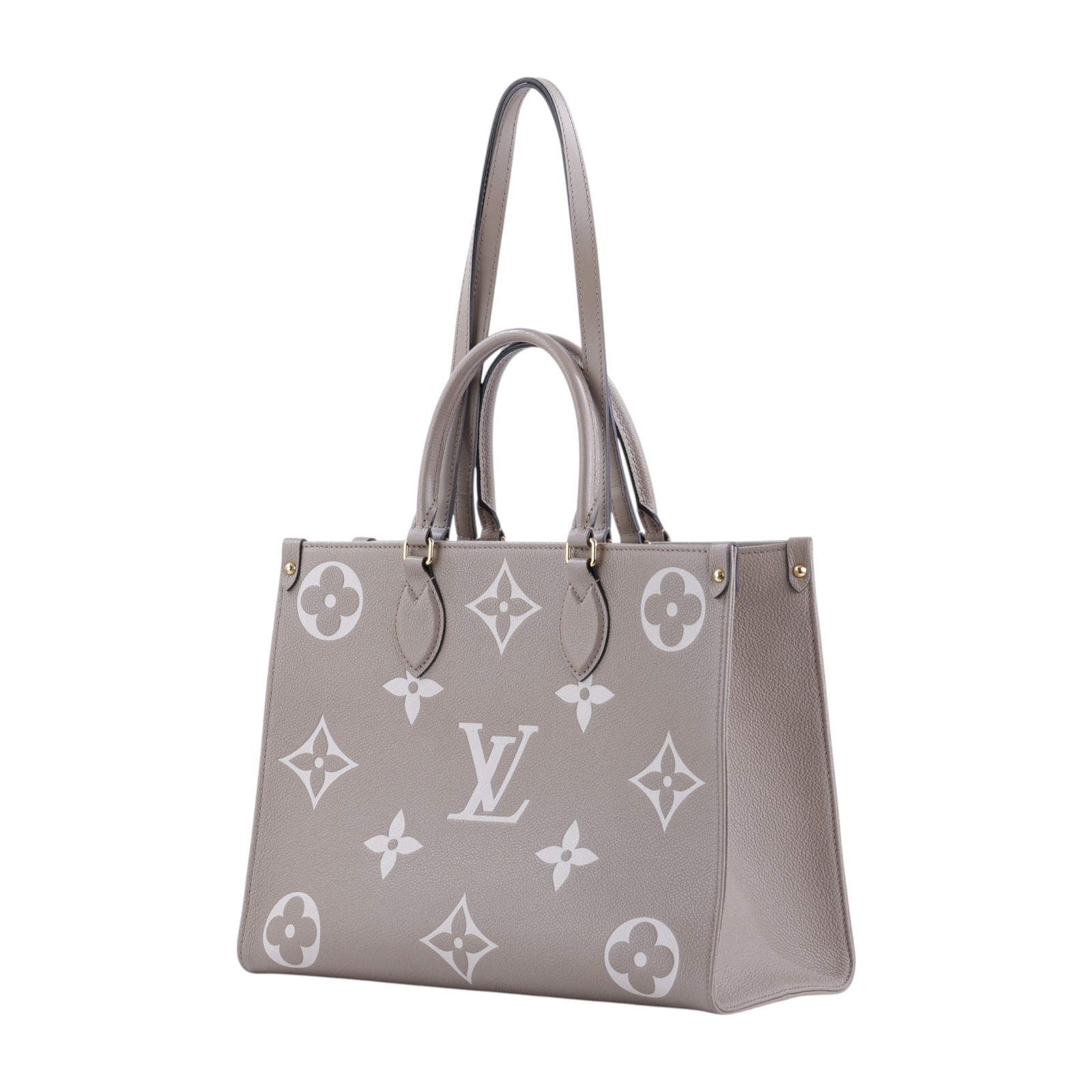 路易威登 LOUIS VUITTON OnTheGo MM 手提包 壓花粒面牛皮 斑鳩灰色 奶油色 M45494 晶片款 斑鳩灰ONTHEGO MM 無附屬品