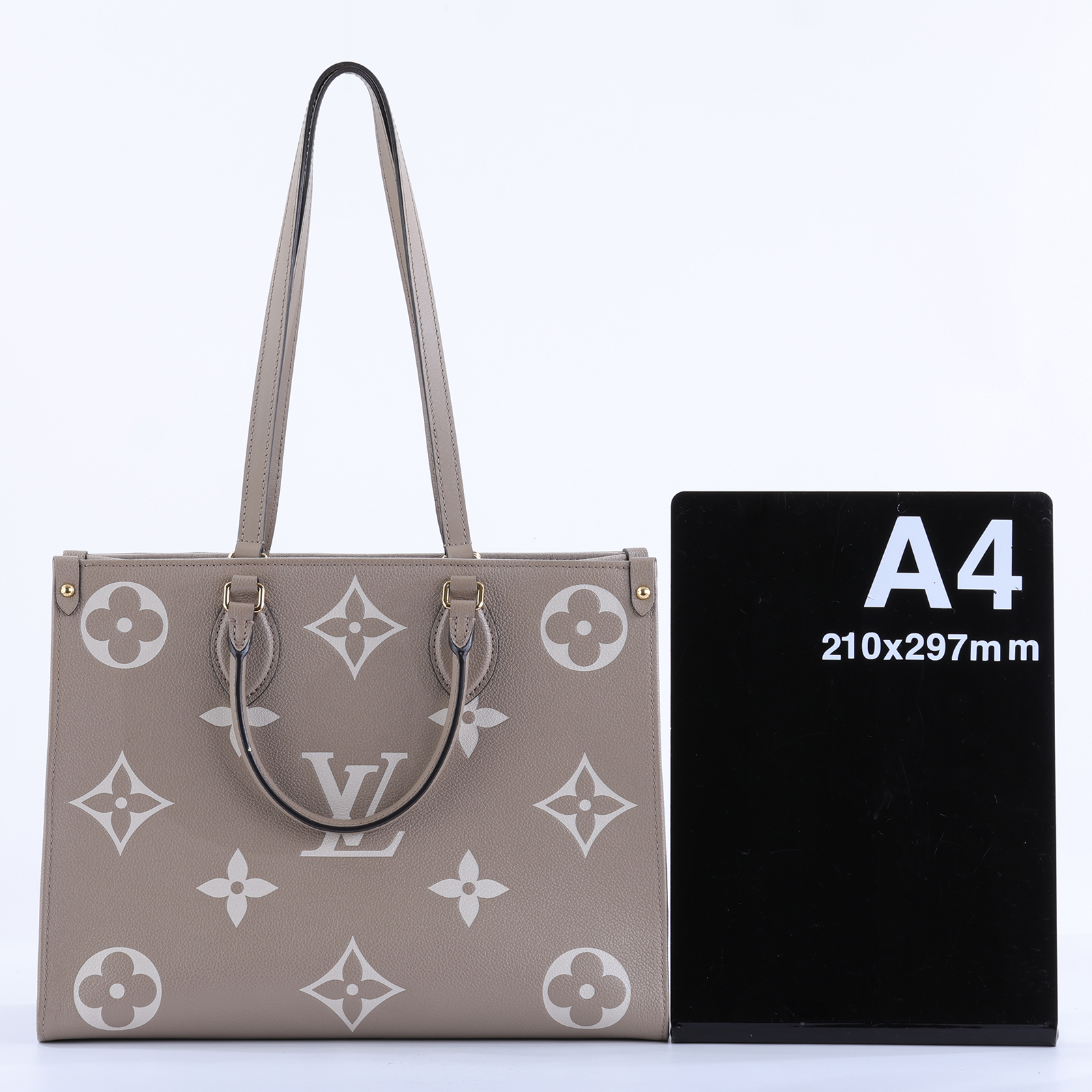 路易威登 LOUIS VUITTON OnTheGo MM 手提包 壓花粒面牛皮 斑鳩灰色 奶油色 M45494 晶片款 斑鳩灰ONTHEGO MM 無附屬品