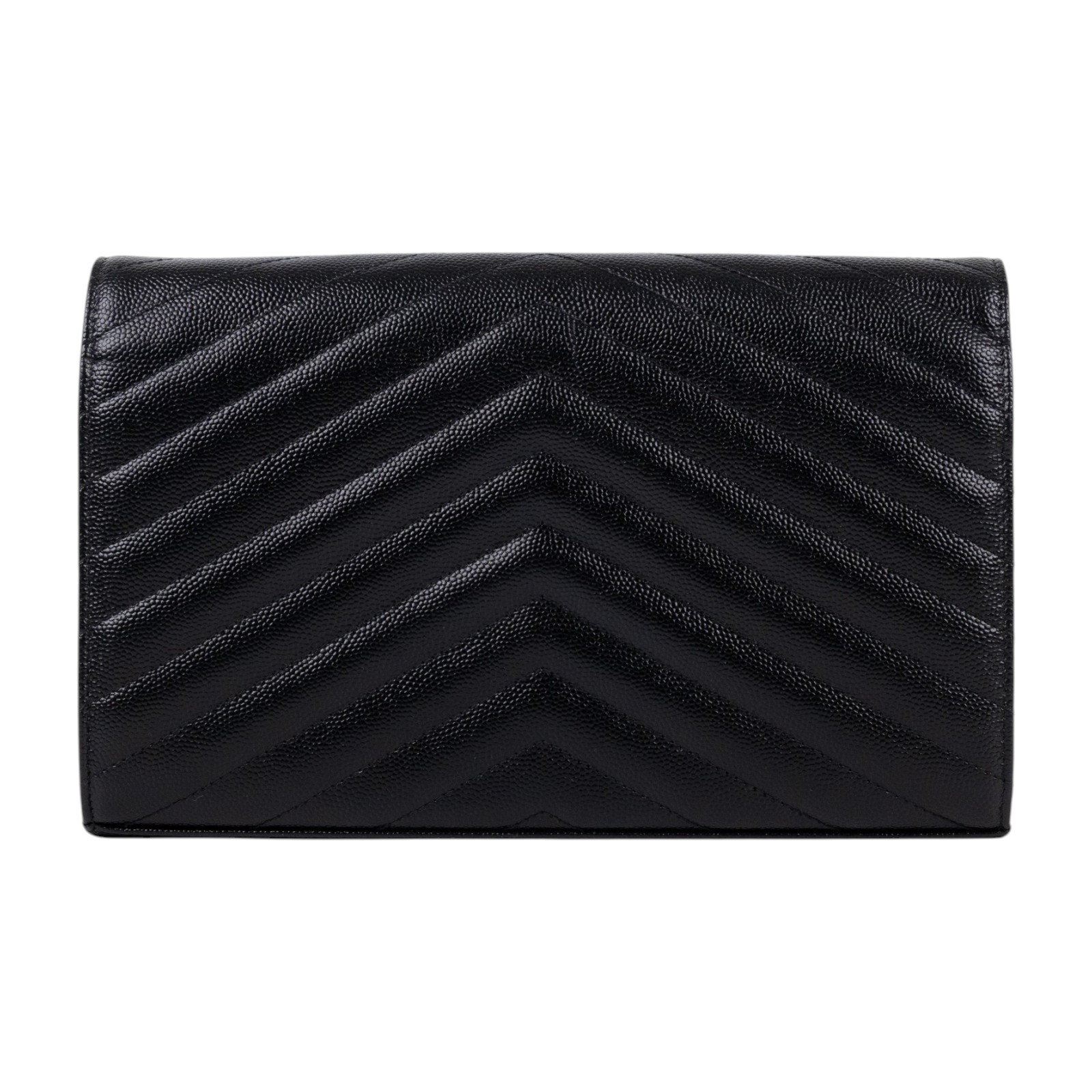 聖羅蘭 YSL SAINT LAURENT Cassandre 經典粒面皮革 鏈條 錢包 銀色五金 377828BOW02 黑銀魚子醬WOC 防塵袋