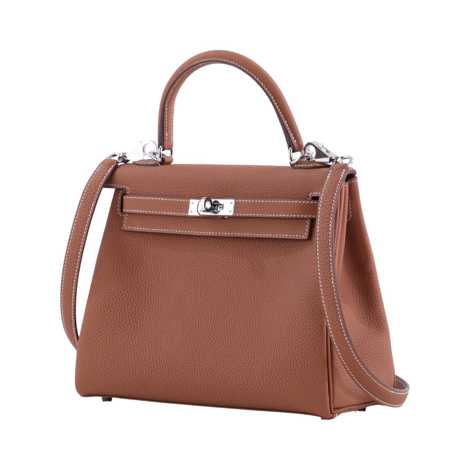 愛馬仕 Hermes Kelly II Retourne 25 銀色五金 金棕色 H044624CK37 H044624CK  原廠盒子/防塵袋/購買證明/鎖組/雨衣/背帶