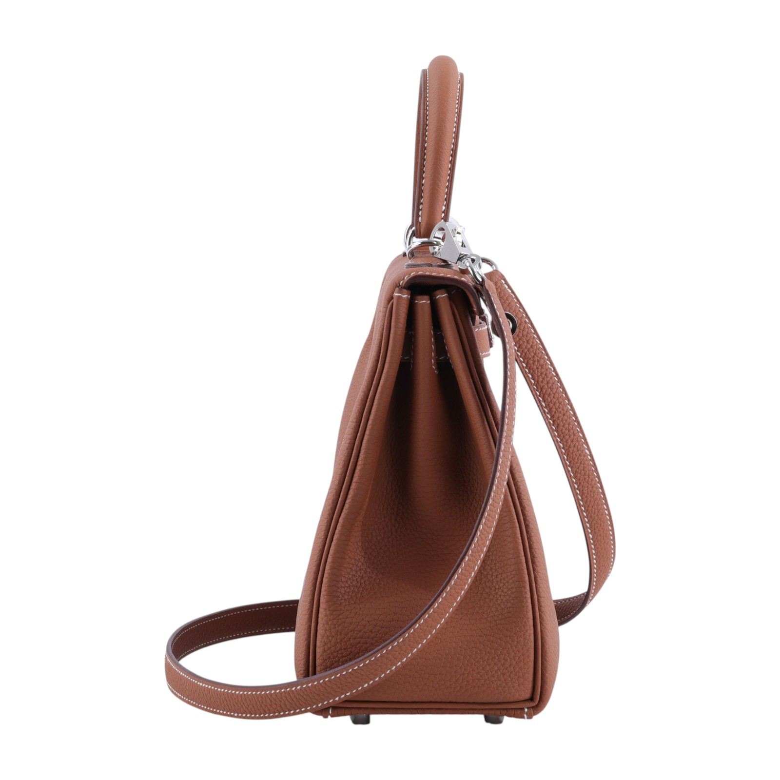 愛馬仕 Hermes Kelly II Retourne 25 銀色五金 金棕色 H044624CK37 H044624CK  原廠盒子/防塵袋/購買證明/鎖組/雨衣/背帶