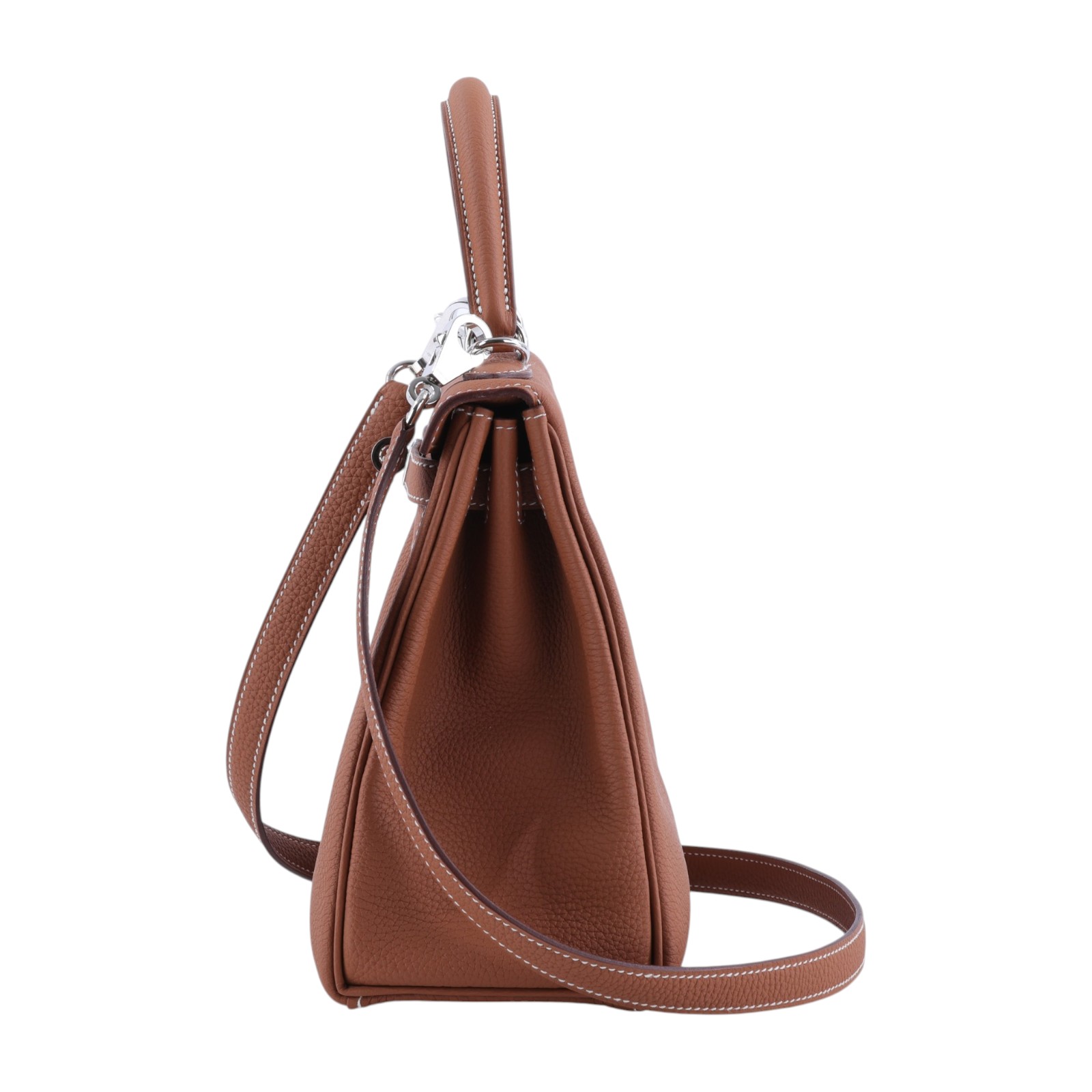 愛馬仕 Hermes Kelly II Retourne 25 銀色五金 金棕色 H044624CK37 H044624CK  原廠盒子/防塵袋/購買證明/鎖組/雨衣/背帶