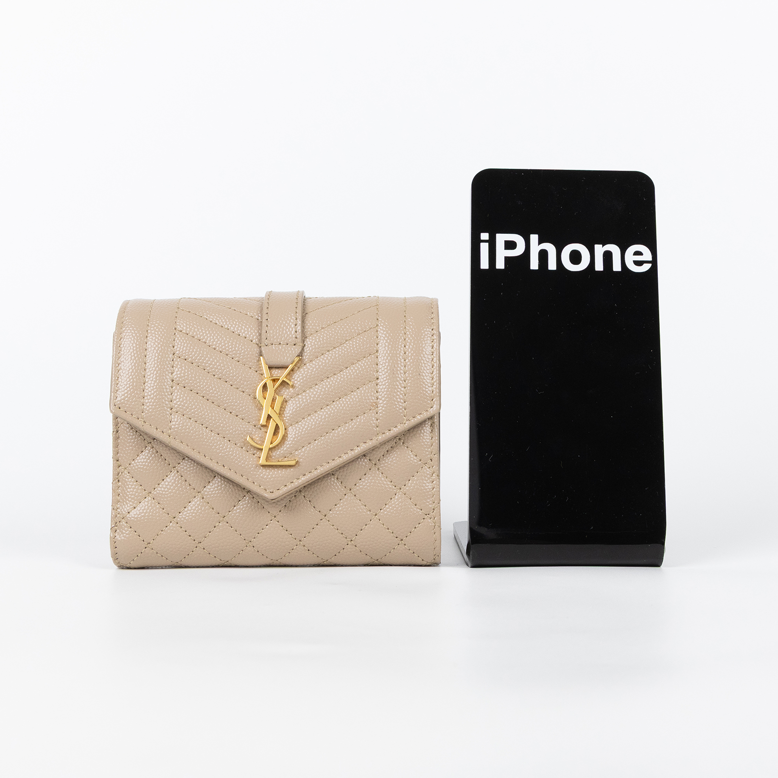 聖羅蘭 YSL SAINT LAURENT 錢包 短夾 651028BOW91 奶茶魚子醬三折短夾 原廠盒子防塵袋