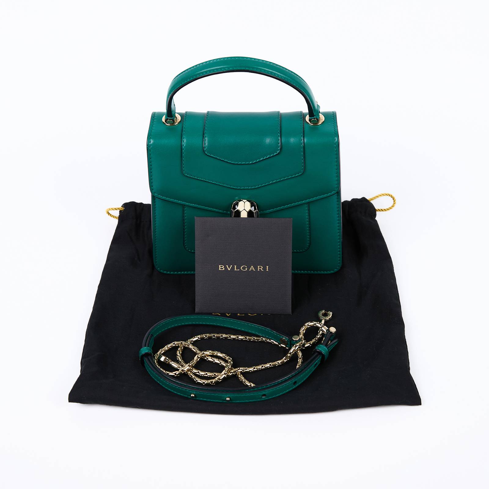 寶格麗 BVLGARI Serpenti Forever 手提包 小型 綠色 290569 綠蛇頭包 防塵袋/背帶