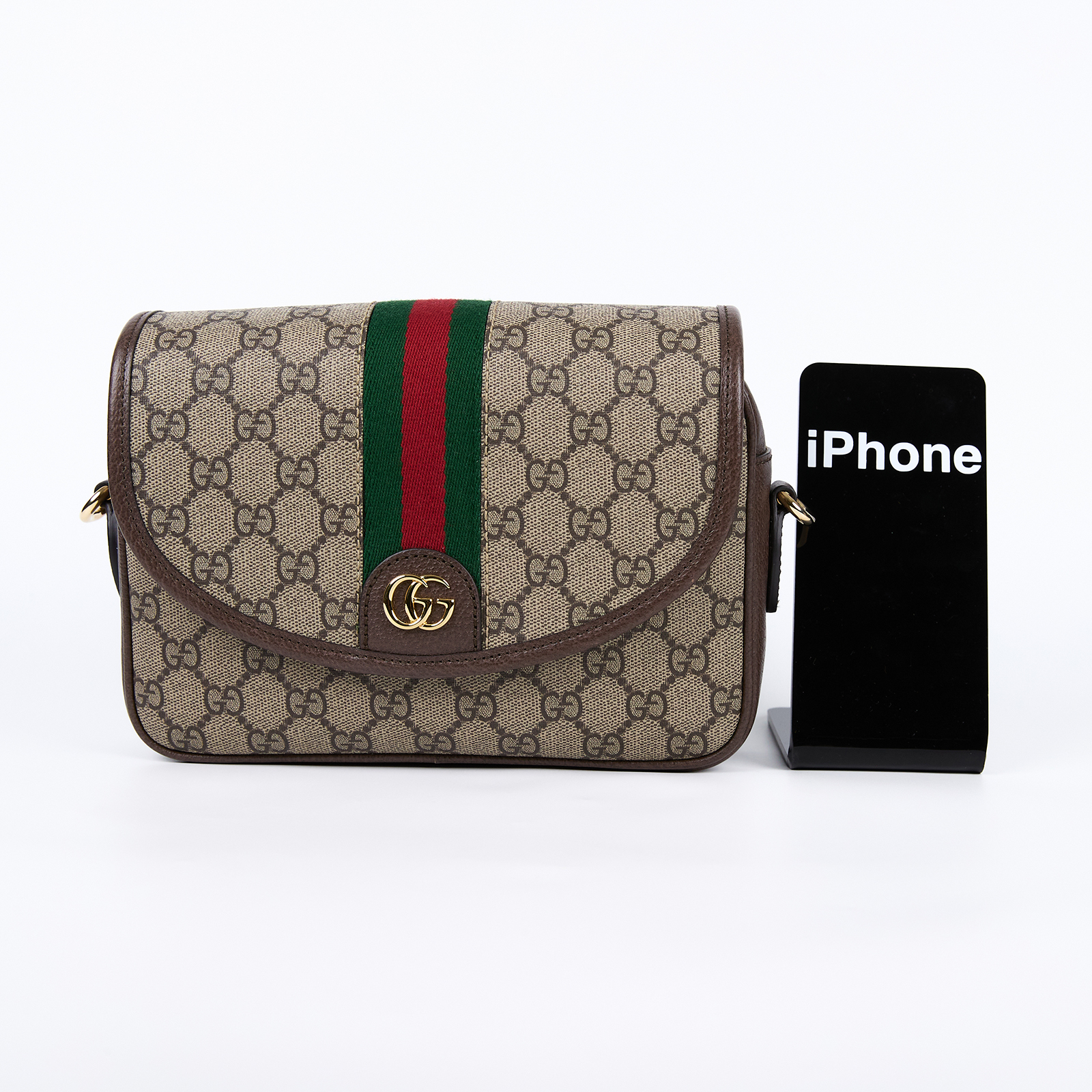 古馳 GUCCI Ophidia 小型 斜背包 722117 FAAX3 棕OPHIDIA鉚釘寬背帶單肩包 原廠盒子/防塵袋/背帶2/購買證明