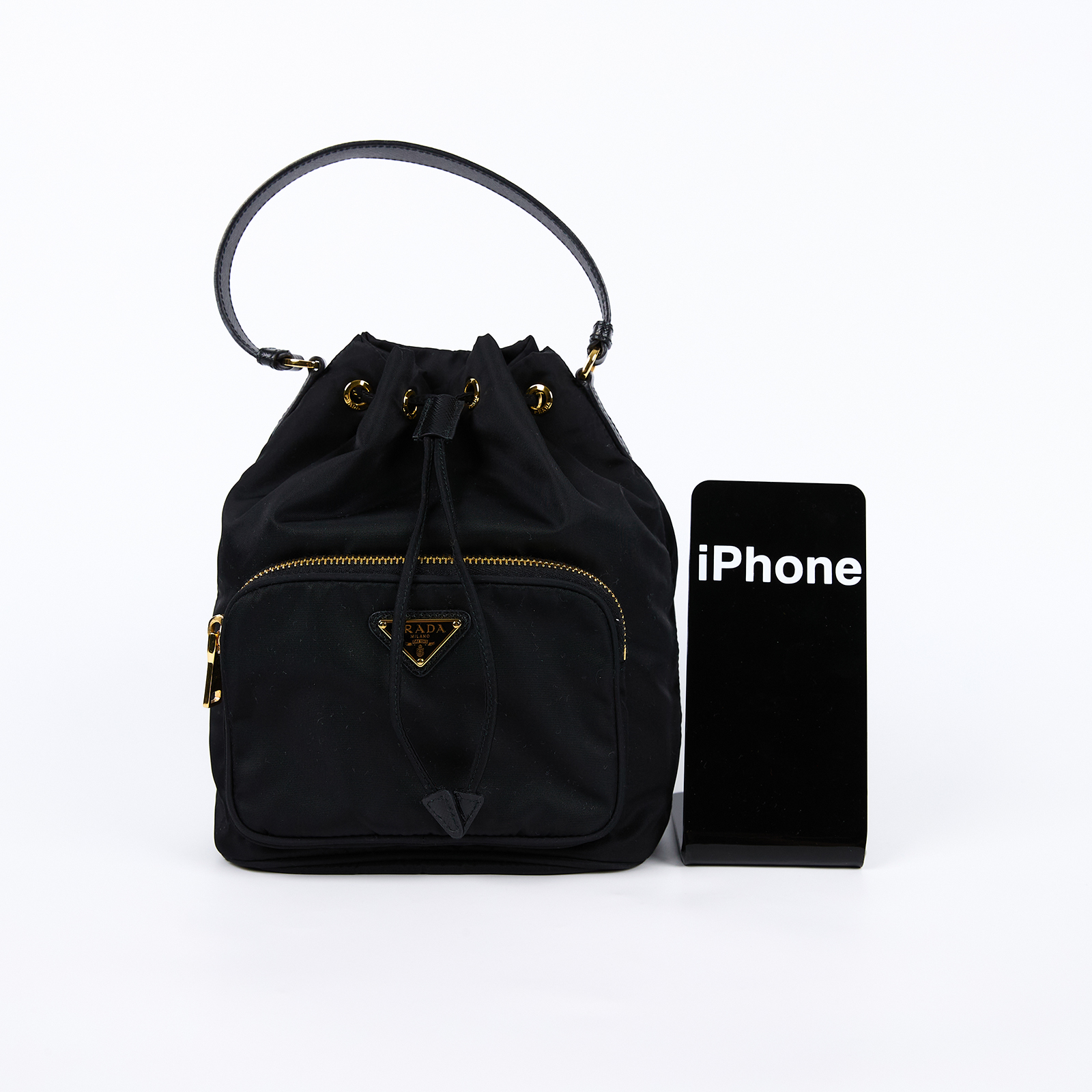 普拉達 PRADA Duet Re-Nylon 水桶袋 1BH038_RV44 黑尼龍水桶包 防塵袋/背帶