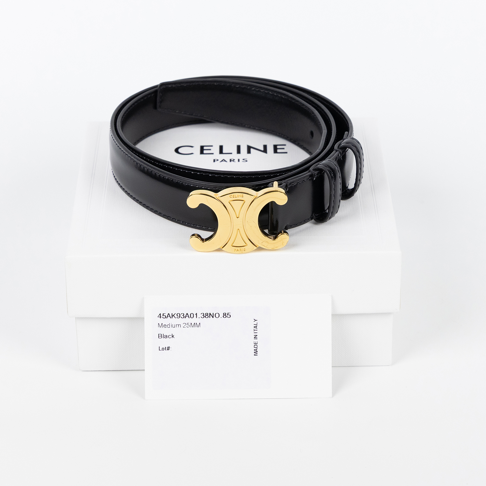 思琳 CELINE Triomphe 25毫米 腰帶 皮帶 45AK93A01_85 黑金凱旋皮帶 原廠盒子