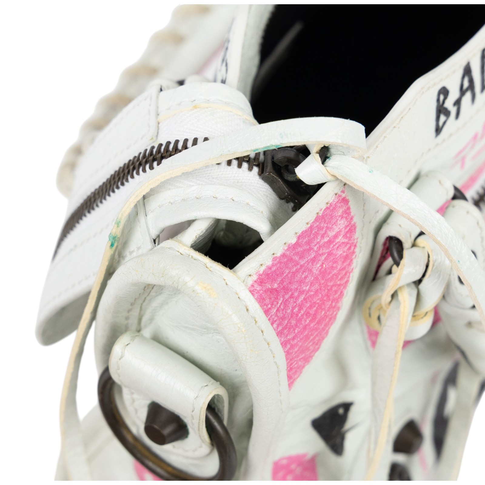 巴黎世家 BALENCIAGA Mini City 機車包 3002950FEIT 白塗鴉CITY MINI 防塵袋/背帶/鏡子