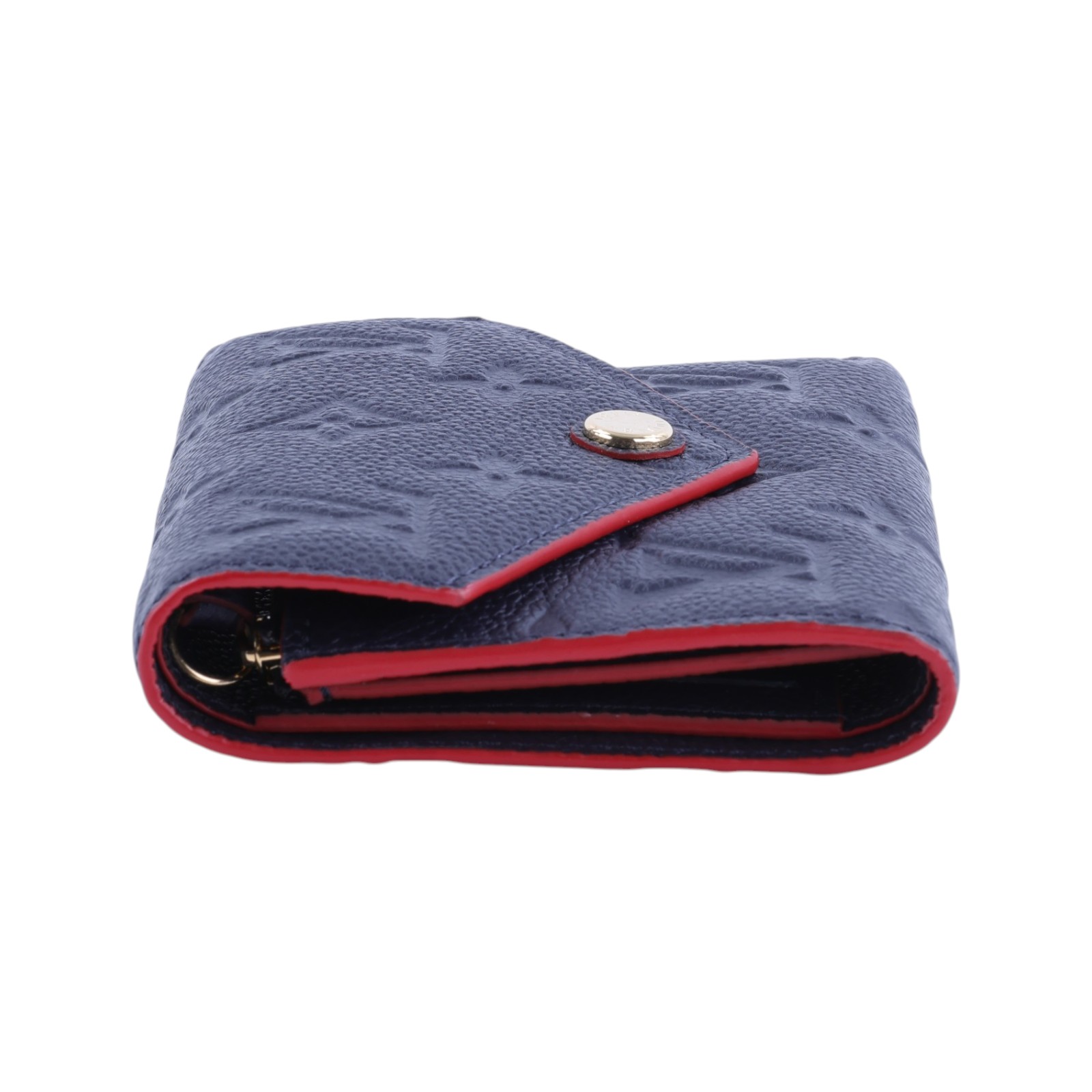 路易威登 LOUIS VUITTON Victorine 壓花皮革 三折暗釦 短夾 海軍藍 紅色 M64577 晶片款  防塵袋/原廠盒子