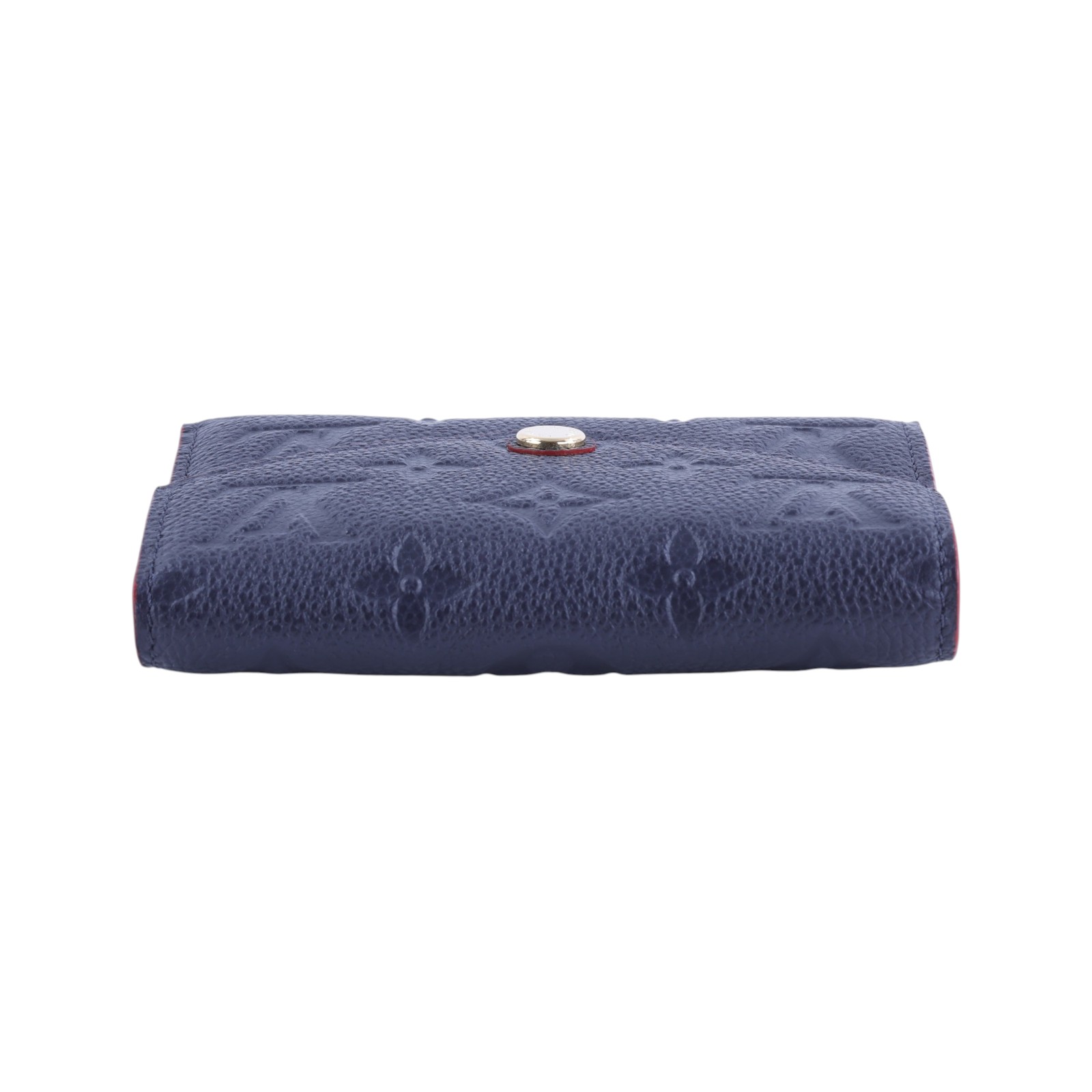 路易威登 LOUIS VUITTON Victorine 壓花皮革 三折暗釦 短夾 海軍藍 紅色 M64577 晶片款  防塵袋/原廠盒子