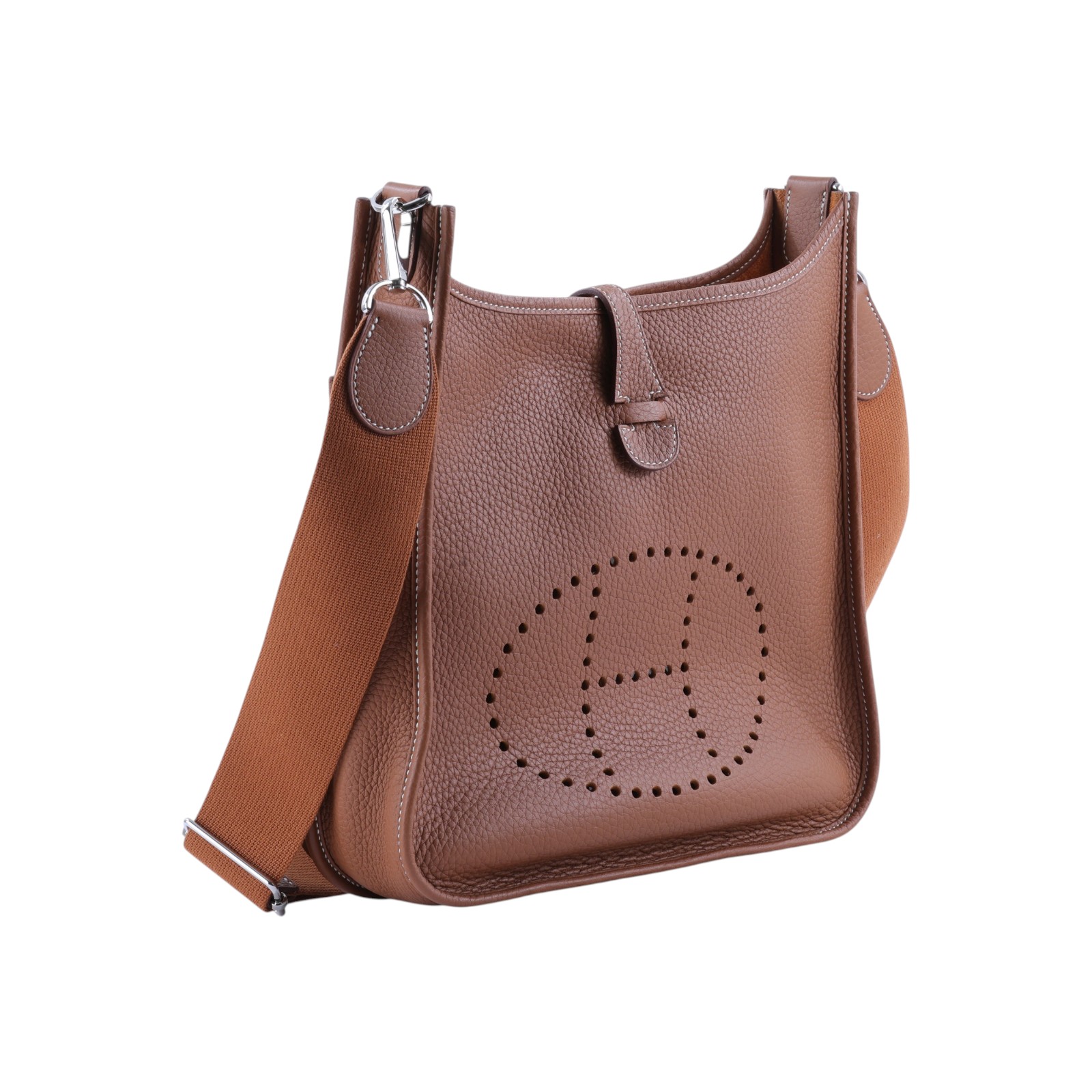 愛馬仕 Hermes Evelyne Bag 伊芙琳包 29 馬蹄型 銀色五金 金棕 H056277CK37 GGUY001TM  防塵袋/背帶