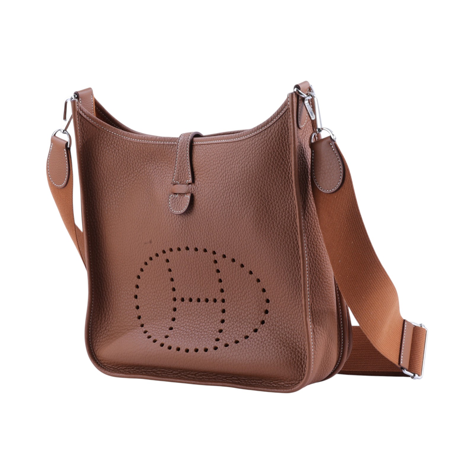 愛馬仕 Hermes Evelyne Bag 伊芙琳包 29 馬蹄型 銀色五金 金棕 H056277CK37 GGUY001TM  防塵袋/背帶