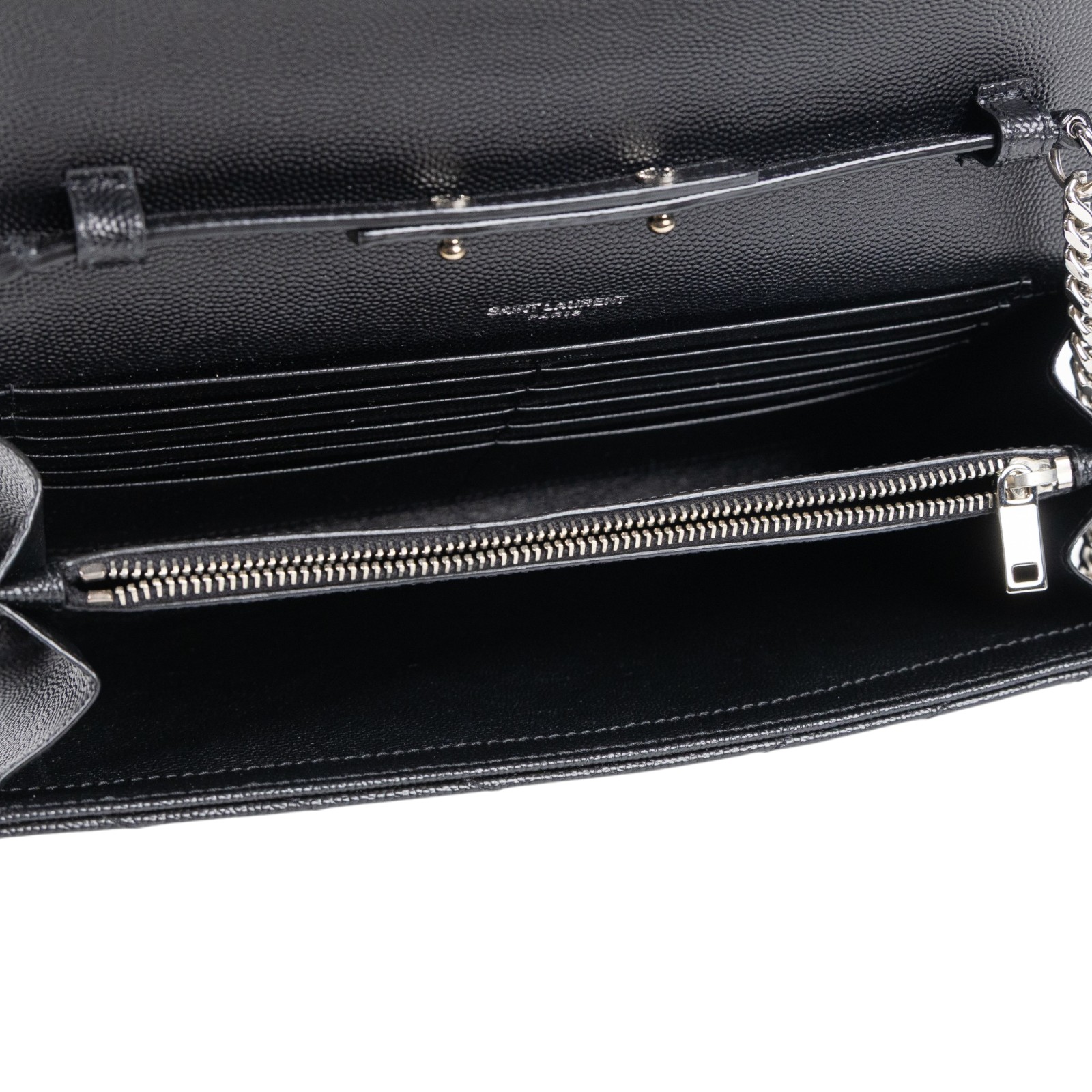 聖羅蘭 YSL SAINT LAURENT Cassandre 經典粒面皮革 鏈條 錢包 銀色五金 377828BOW02  原廠盒子/防塵袋