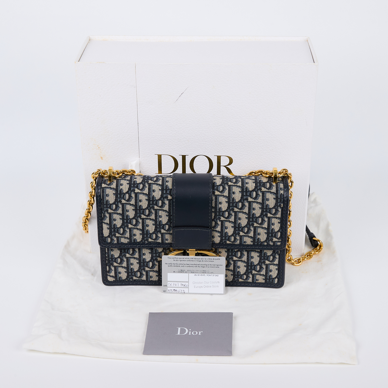 迪奧 CHRISTIAN DIOR 30 Montaigne 鏈帶 肩背手提包 M9208UTZQ 藍緹花蒙田30鏈帶包 原廠盒子/防塵袋/保證卡