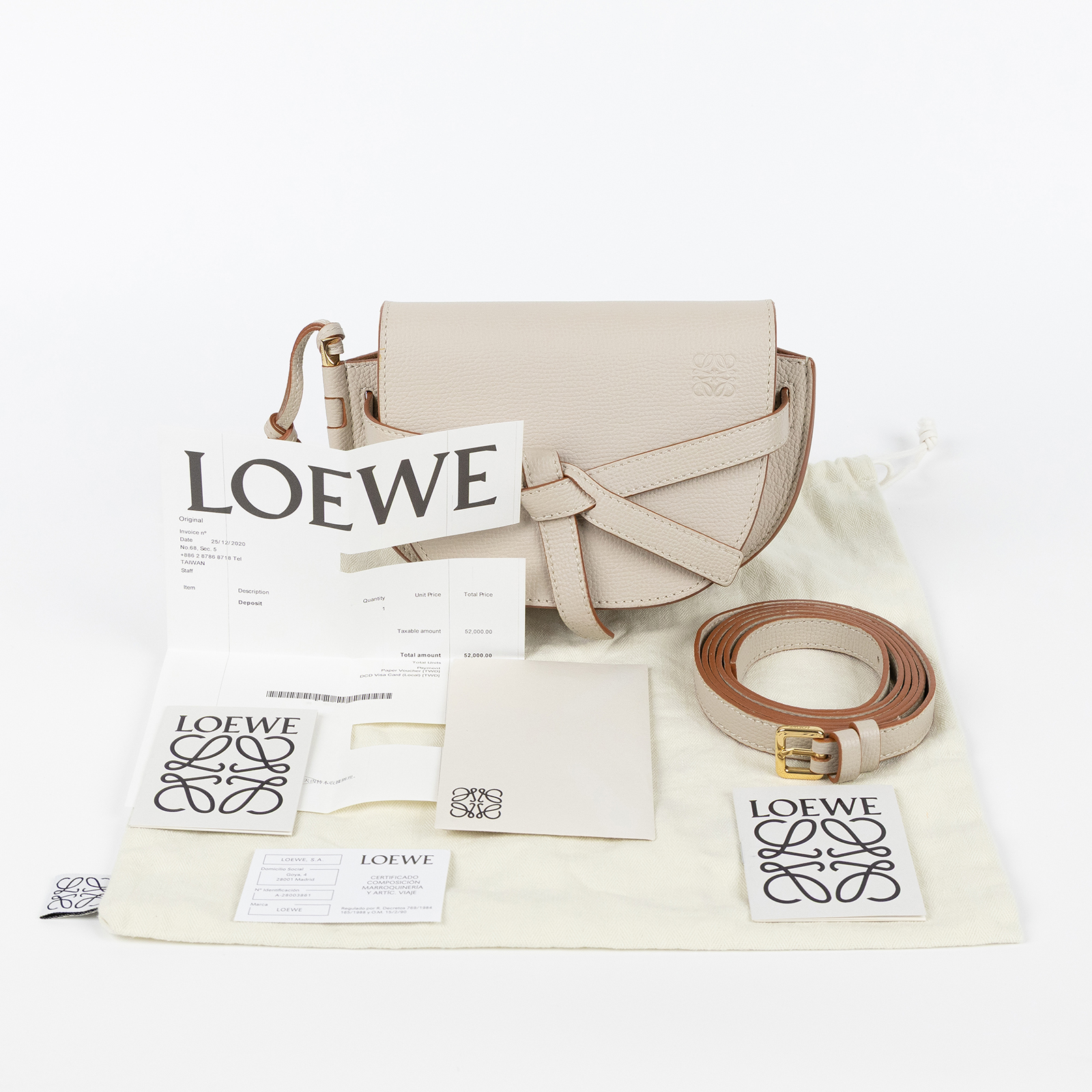 羅意威 LOEWE Mini Gate Dual bag 迷你 小牛皮 肩背包  米灰MINI GATE 防塵袋/背帶/購買證明