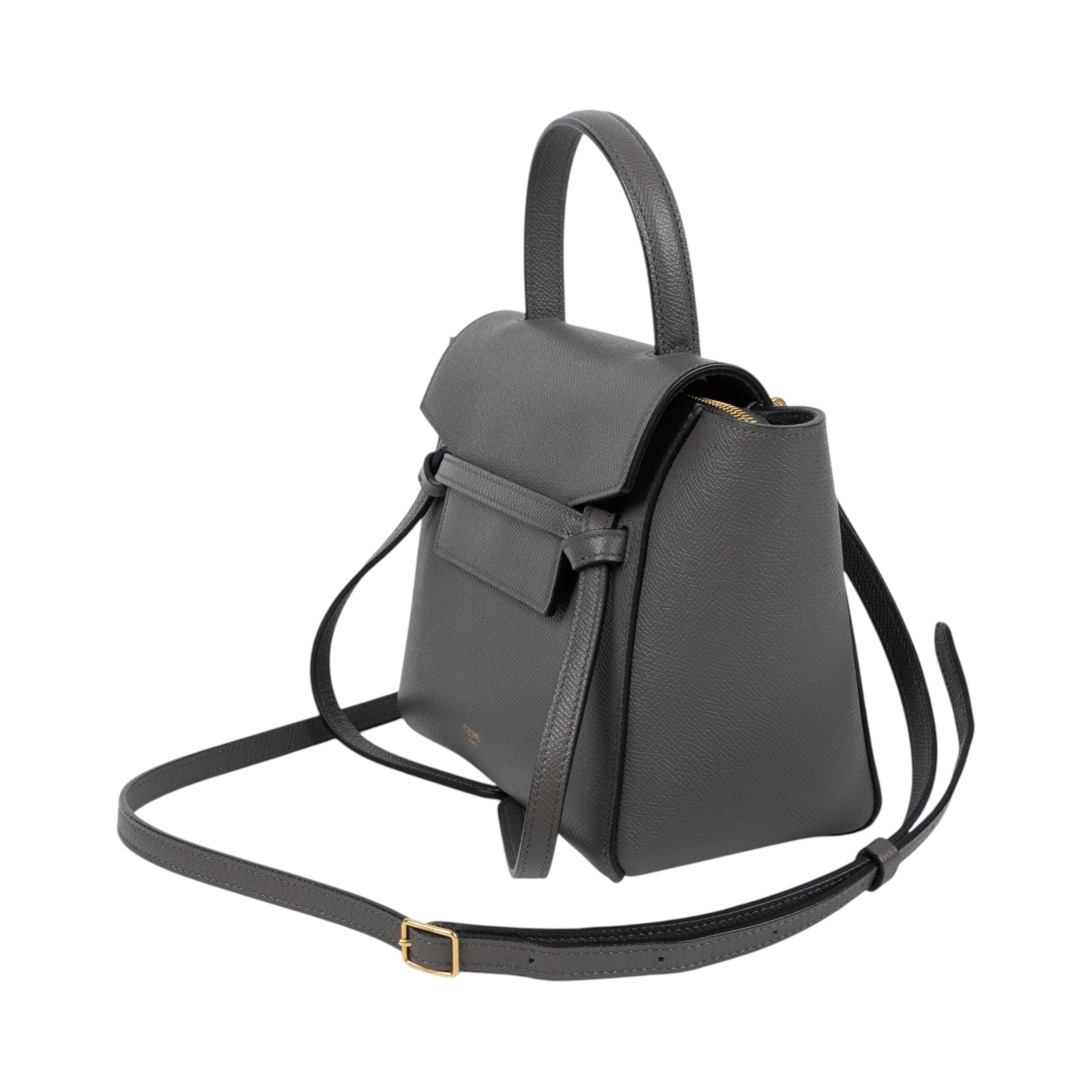思琳 CELINE 珠地小牛皮 袖珍型 Belt 手袋 189003ZVA 鐵灰BELT鯰魚包 NANO 防塵袋/台灣購買證明/背帶