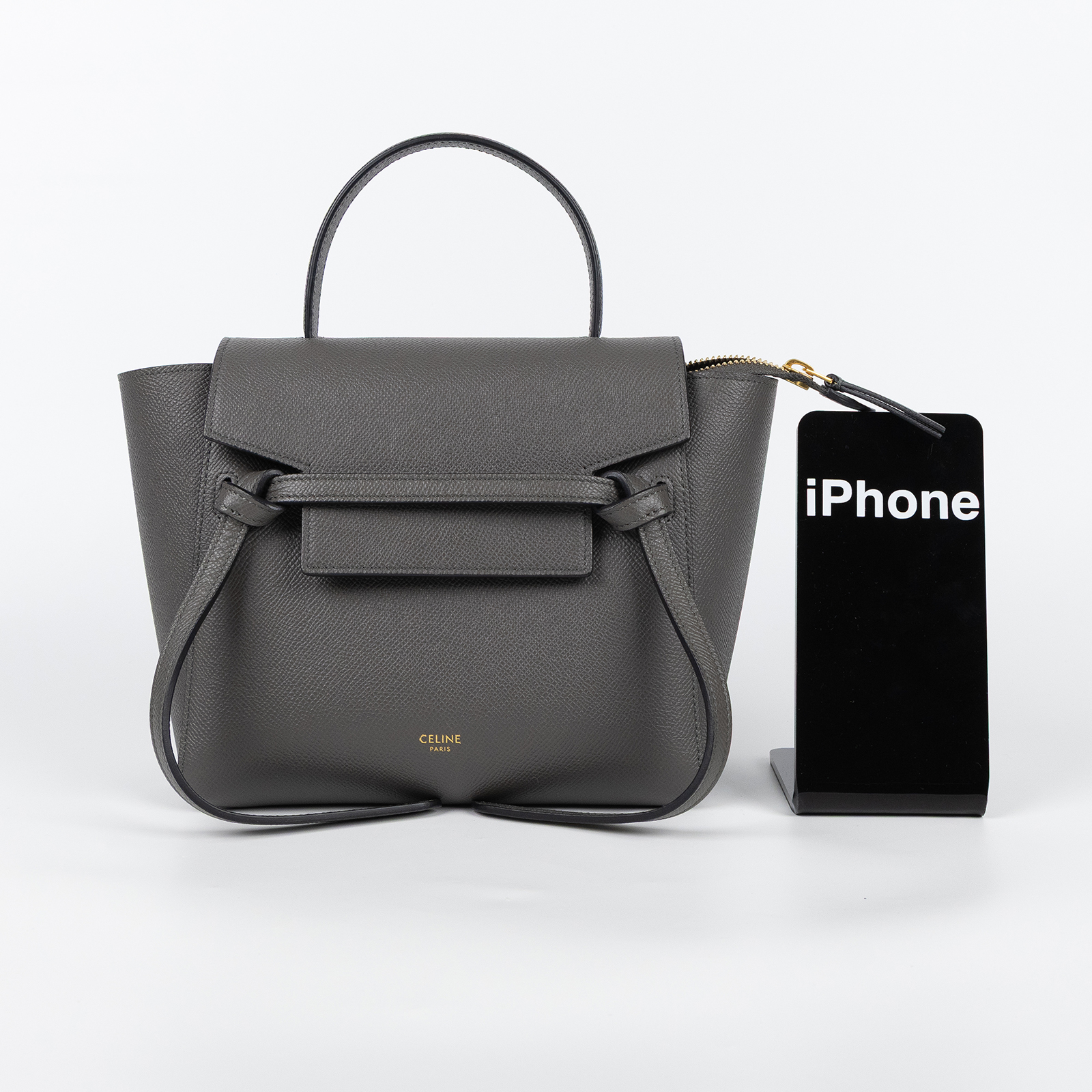 思琳 CELINE 珠地小牛皮 袖珍型 Belt 手袋 189003ZVA 鐵灰BELT鯰魚包 NANO 防塵袋/台灣購買證明/背帶